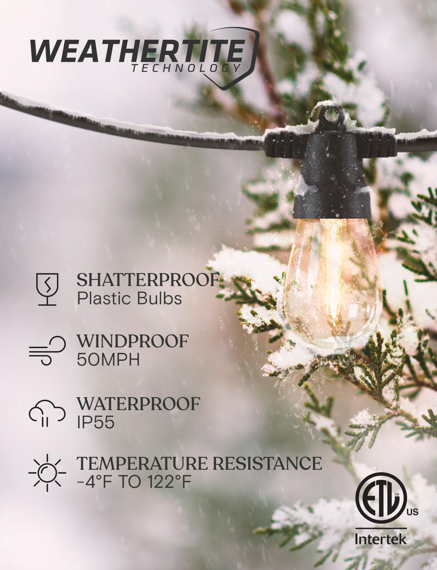 Brightech Ambience Pro Solar Powered Outdoor String Lights -27 ft Commercial Grade Waterproof Edison Patio Lights, Shatterproof LED String Lights for Outside, Porch - 12 Bulbs, 1W Soft White