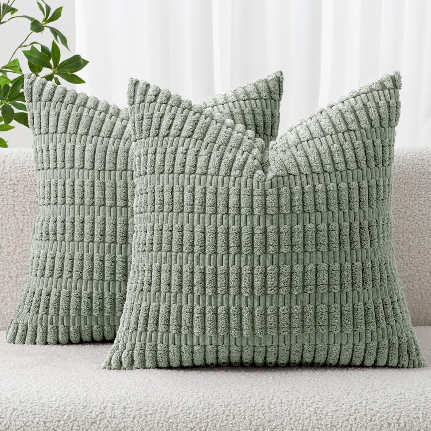 MIULEE Pack of 2 Corduroy Decorative Throw Pillow Covers 18x18 Inch Soft Boho Striped Pillow Covers Modern Farmhouse Home Decor for Sofa Living Room Couch Bed Cream White