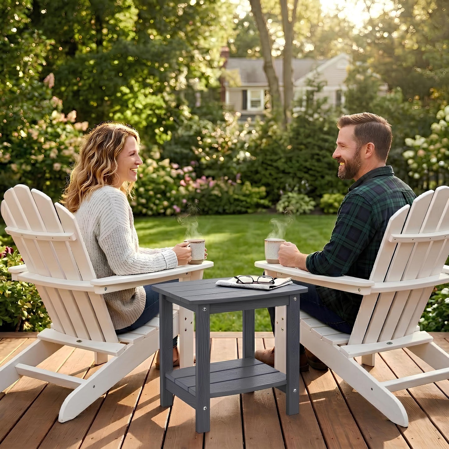 Y&M Adirondack Outdoor Side Table, HIPS Patio End Table, Waterproof Outside Table, Balcony Modern End Tables 23.5" inch Long for Garden, Pool, Beach, Porch, Deck, Indoor or Outdoor Use, Navy Blue