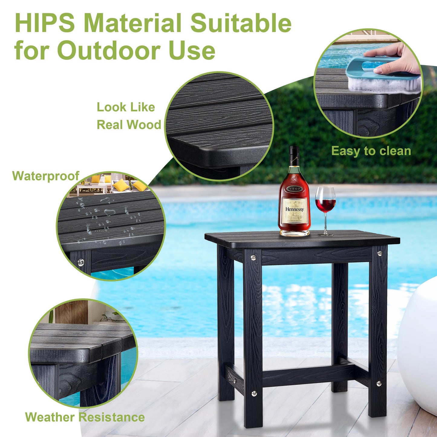 Y&M Adirondack Outdoor Side Table, HIPS Patio End Table, Waterproof Outside Table, Balcony Modern End Tables 23.5" inch Long for Garden, Pool, Beach, Porch, Deck, Indoor or Outdoor Use, Navy Blue