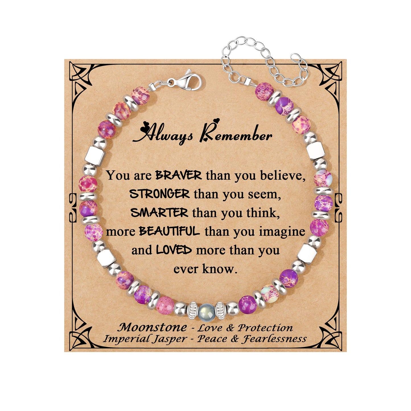 JoycuFF 𝗚𝗶𝗳𝘁𝘀 𝗳𝗼𝗿 𝗪𝗼𝗺𝗲𝗻 𝗠𝗼𝗼𝗻𝘀𝘁𝗼𝗻𝗲 𝗕𝗿𝗮𝗰𝗲𝗹𝗲𝘁 Amazonite Colorful Imperial Jasper Stainless Steel Beads Bracelets, Graduation Christmas Valentines Mothers Day Birthday Gifts