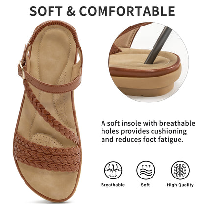 Aomigoct Dressy Womens Sandals Summer: Comfortable Strappy Flats Sandals Women - Casual Walking Woman Shoes
