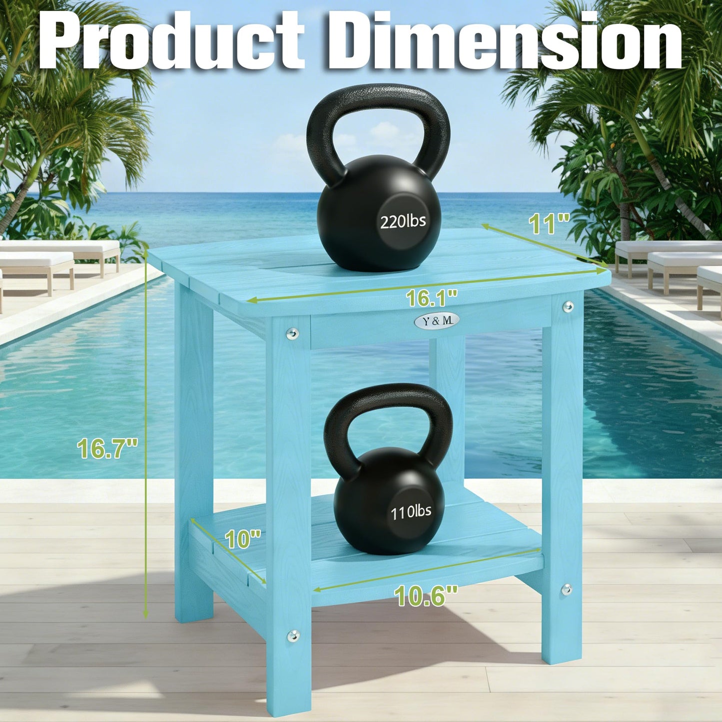 Y&M Adirondack Outdoor Side Table, HIPS Patio End Table, Waterproof Outside Table, Balcony Modern End Tables 23.5" inch Long for Garden, Pool, Beach, Porch, Deck, Indoor or Outdoor Use, Navy Blue