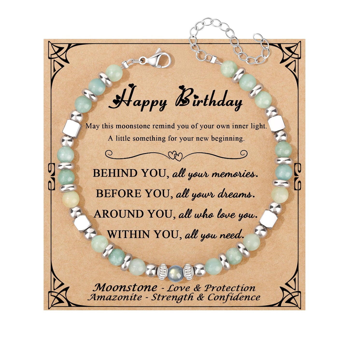 JoycuFF 𝗚𝗶𝗳𝘁𝘀 𝗳𝗼𝗿 𝗪𝗼𝗺𝗲𝗻 𝗠𝗼𝗼𝗻𝘀𝘁𝗼𝗻𝗲 𝗕𝗿𝗮𝗰𝗲𝗹𝗲𝘁 Amazonite Colorful Imperial Jasper Stainless Steel Beads Bracelets, Graduation Christmas Valentines Mothers Day Birthday Gifts