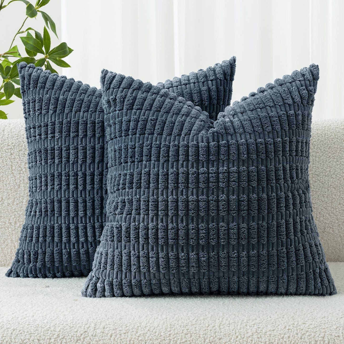 MIULEE Pack of 2 Corduroy Decorative Throw Pillow Covers 18x18 Inch Soft Boho Striped Pillow Covers Modern Farmhouse Home Decor for Sofa Living Room Couch Bed Cream White