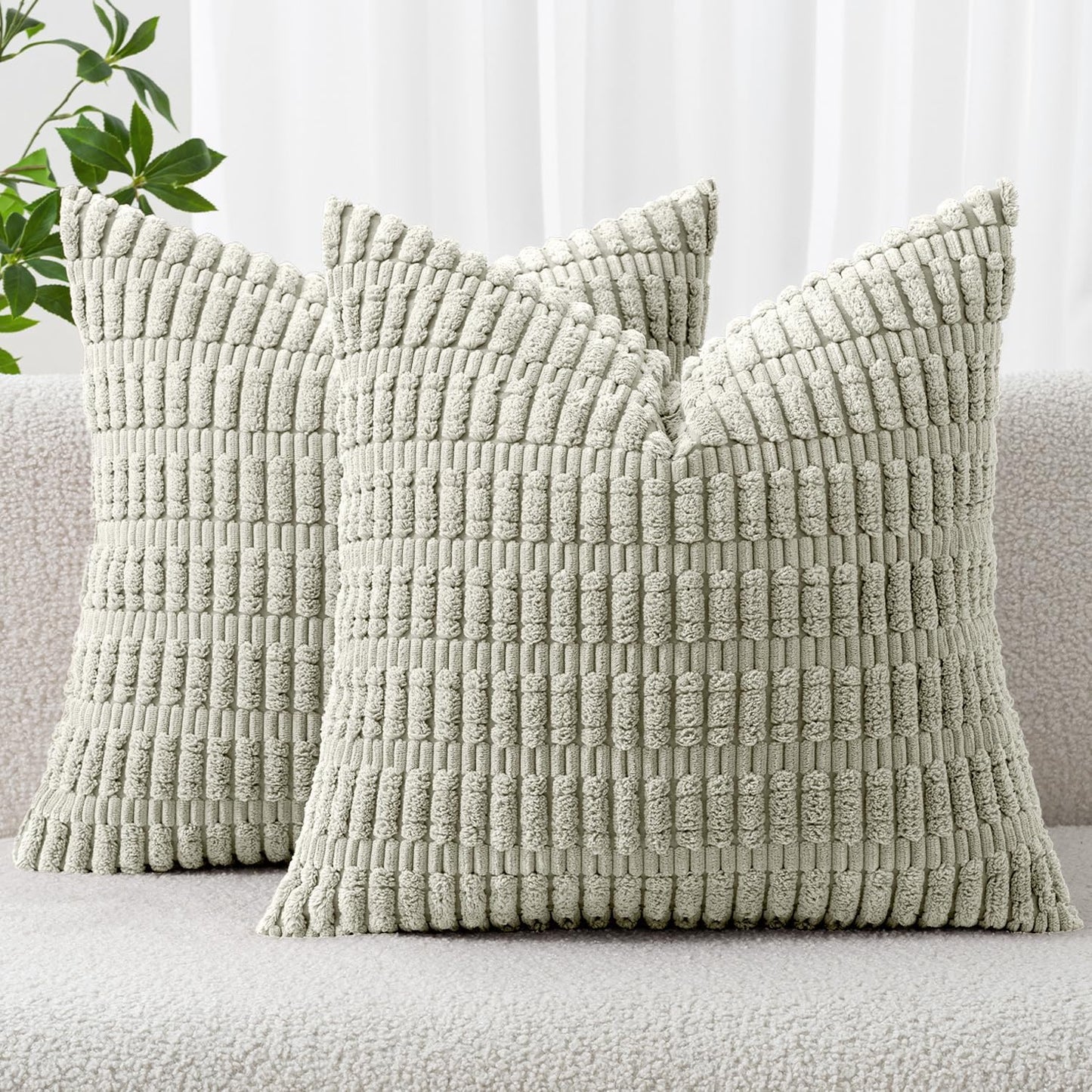 MIULEE Pack of 2 Corduroy Decorative Throw Pillow Covers 18x18 Inch Soft Boho Striped Pillow Covers Modern Farmhouse Home Decor for Sofa Living Room Couch Bed Cream White