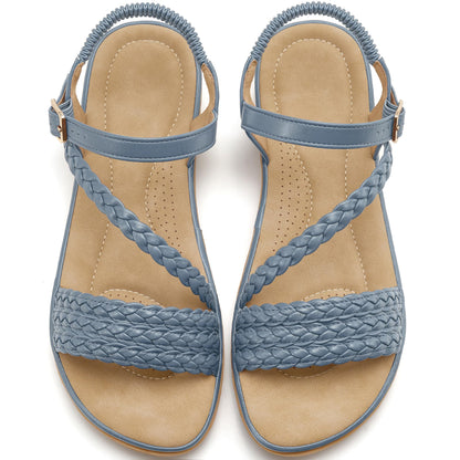 Aomigoct Dressy Womens Sandals Summer: Comfortable Strappy Flats Sandals Women - Casual Walking Woman Shoes