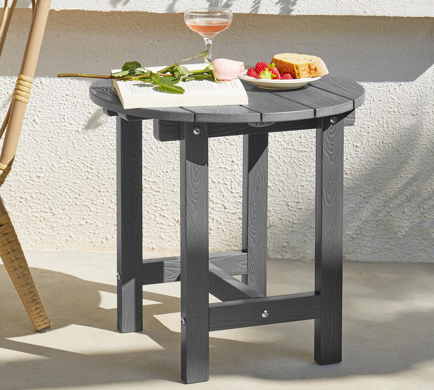 Y&M Adirondack Outdoor Side Table, HIPS Patio End Table, Waterproof Outside Table, Balcony Modern End Tables 23.5" inch Long for Garden, Pool, Beach, Porch, Deck, Indoor or Outdoor Use, Navy Blue