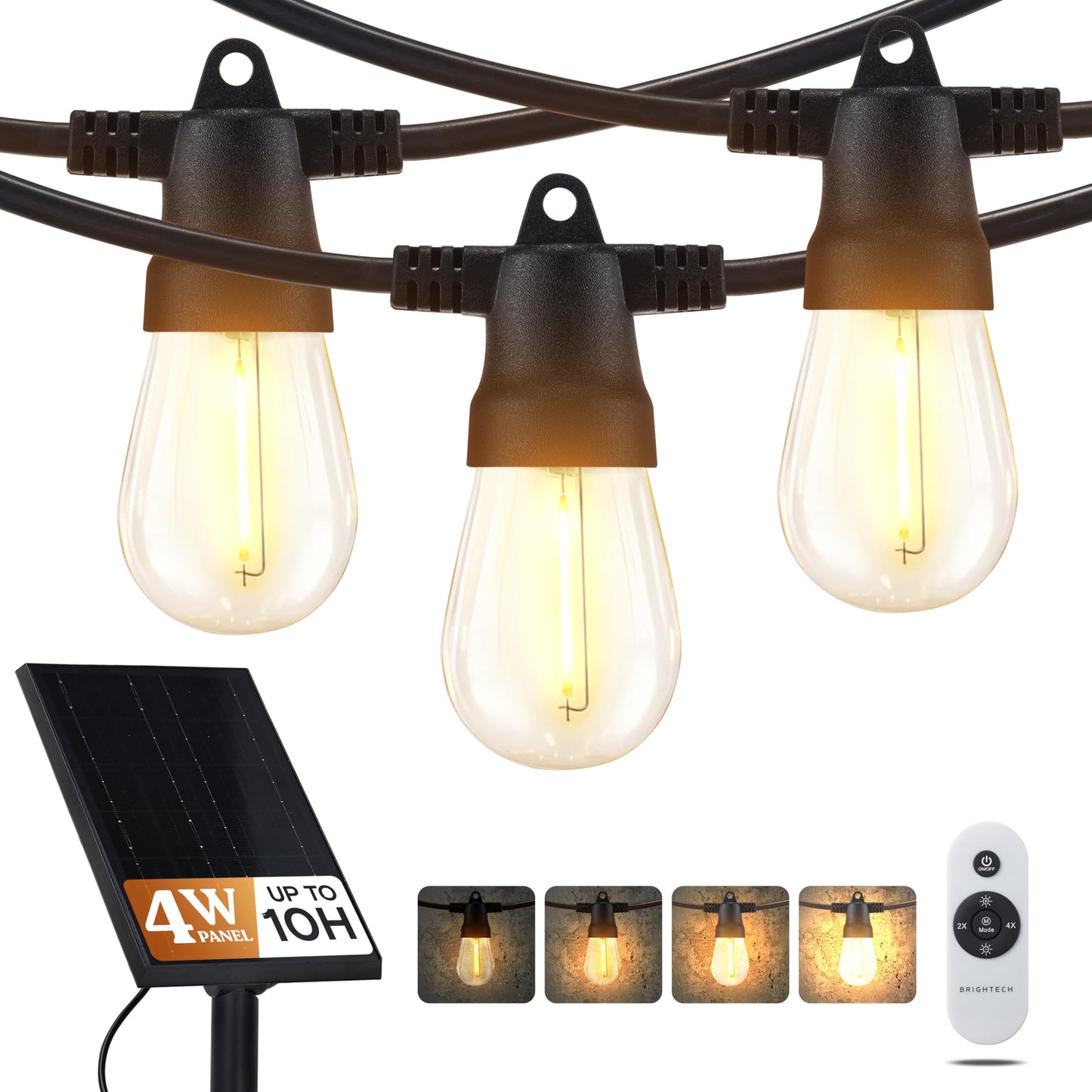 Brightech Ambience Pro Solar Powered Outdoor String Lights -27 ft Commercial Grade Waterproof Edison Patio Lights, Shatterproof LED String Lights for Outside, Porch - 12 Bulbs, 1W Soft White