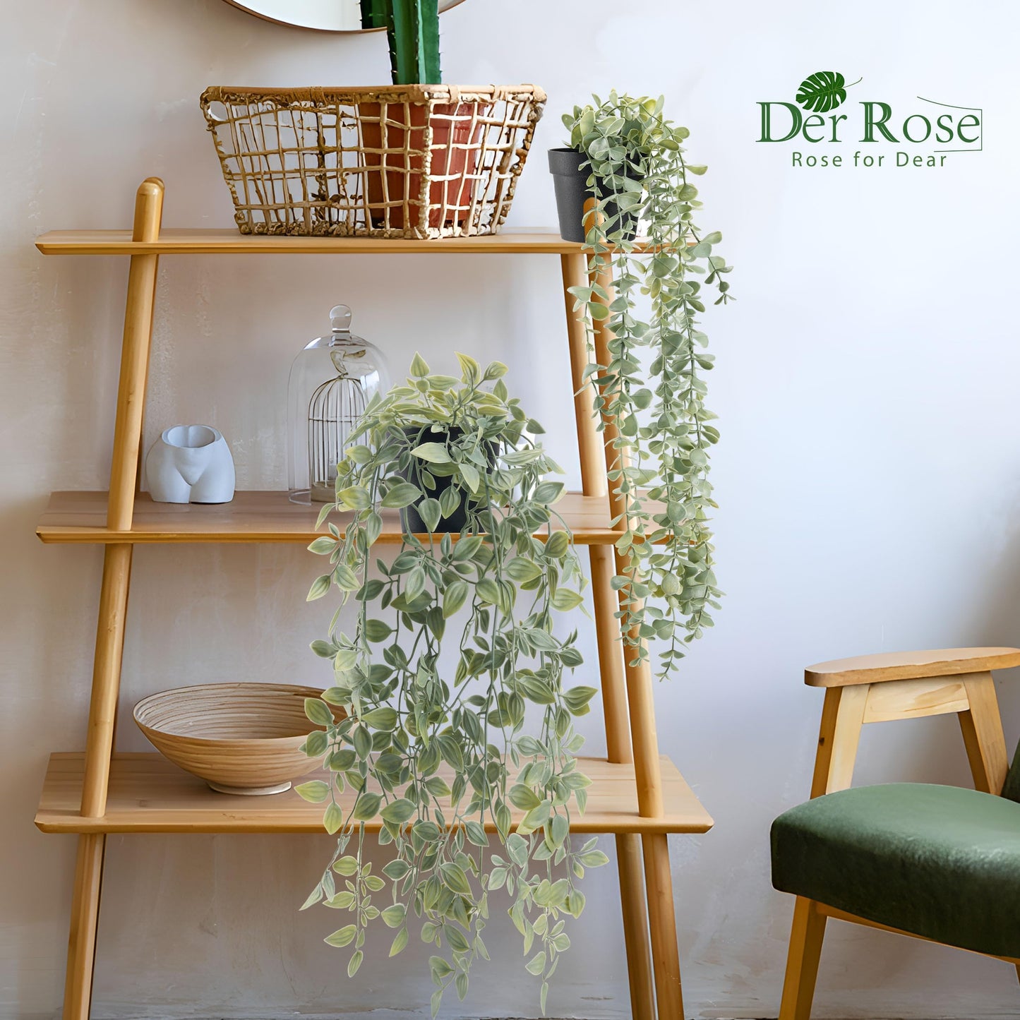 Der Rose 1Pcs Fake Plants Hanging Artificial Potted Faux Eucalyptus Plants for Modern Boho Farmhouse Bathroom Office Desk Wall Art Shelf Living Room Aesthetic Decor Indoor