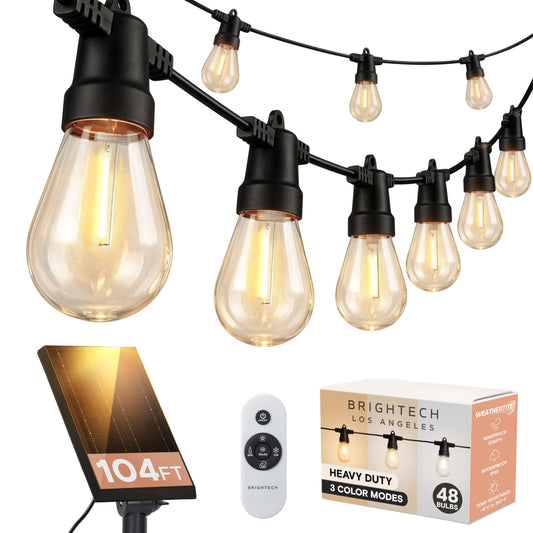 Brightech Ambience Pro Solar Powered Outdoor String Lights -27 ft Commercial Grade Waterproof Edison Patio Lights, Shatterproof LED String Lights for Outside, Porch - 12 Bulbs, 1W Soft White