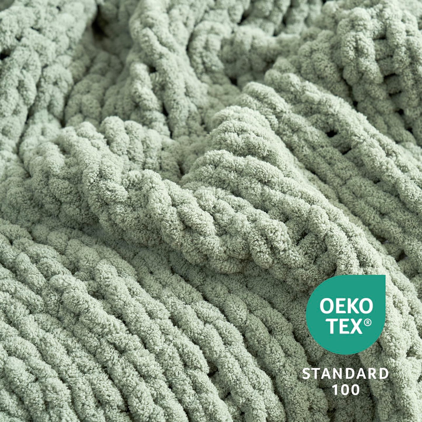 Amélie Home Chunky Knit Throw Blanket for Couch, Soft Chenille Handmade Crochet Throw Rope Knot Blanket for Couch, 50"x60", Space-Dyed Blue Striped