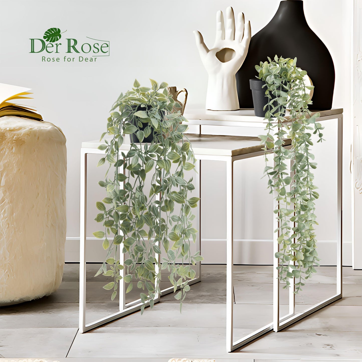 Der Rose 1Pcs Fake Plants Hanging Artificial Potted Faux Eucalyptus Plants for Modern Boho Farmhouse Bathroom Office Desk Wall Art Shelf Living Room Aesthetic Decor Indoor