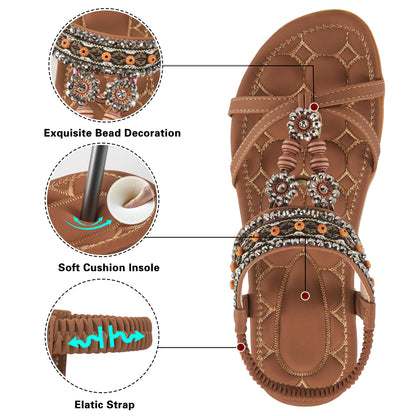 Alicegana Womens Sandals Dressy Summer: Comfortable Bohemian Flats Elastic Ankle Strap Casual Walking Women Shoes Footwear 2026
