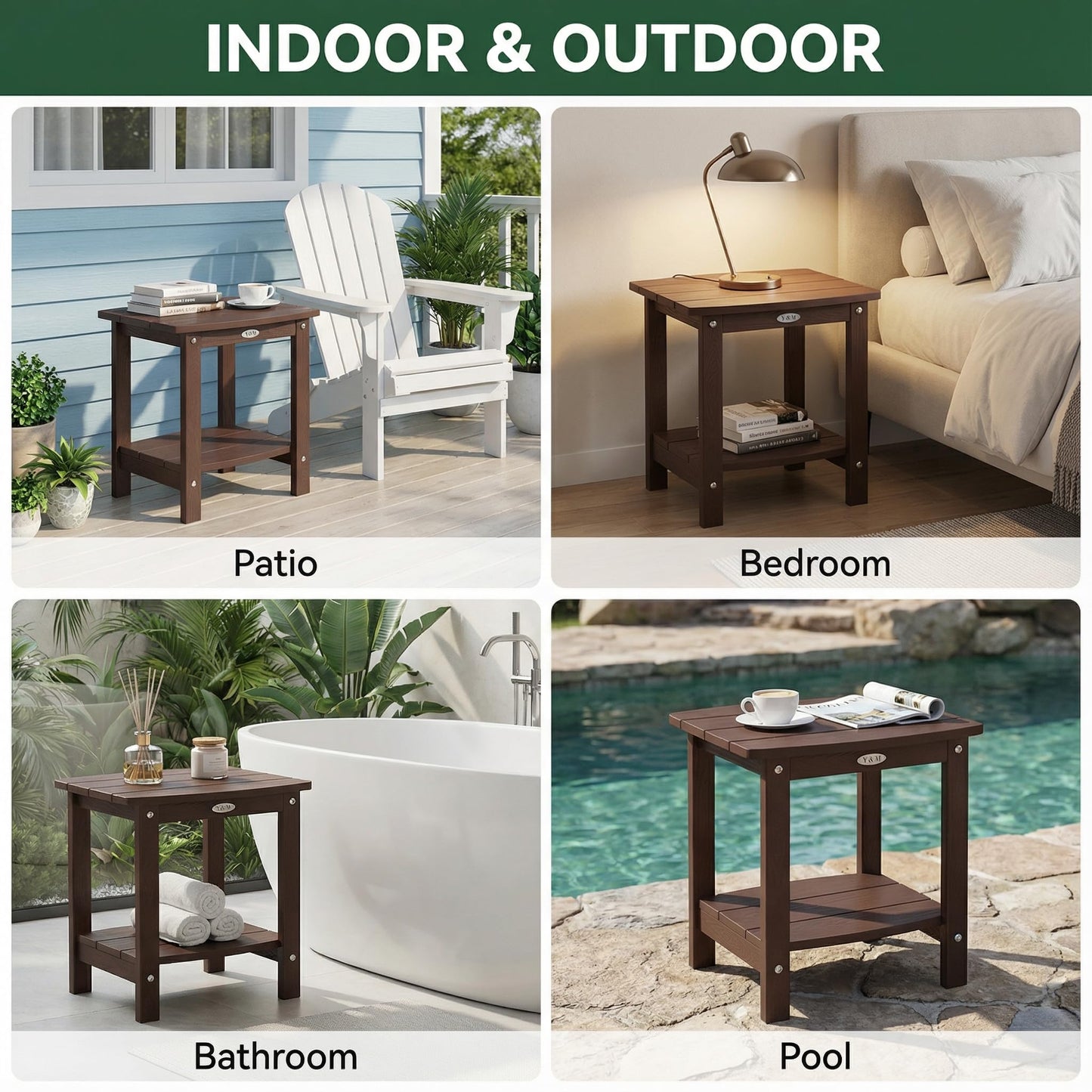 Y&M Adirondack Outdoor Side Table, HIPS Patio End Table, Waterproof Outside Table, Balcony Modern End Tables 23.5" inch Long for Garden, Pool, Beach, Porch, Deck, Indoor or Outdoor Use, Navy Blue
