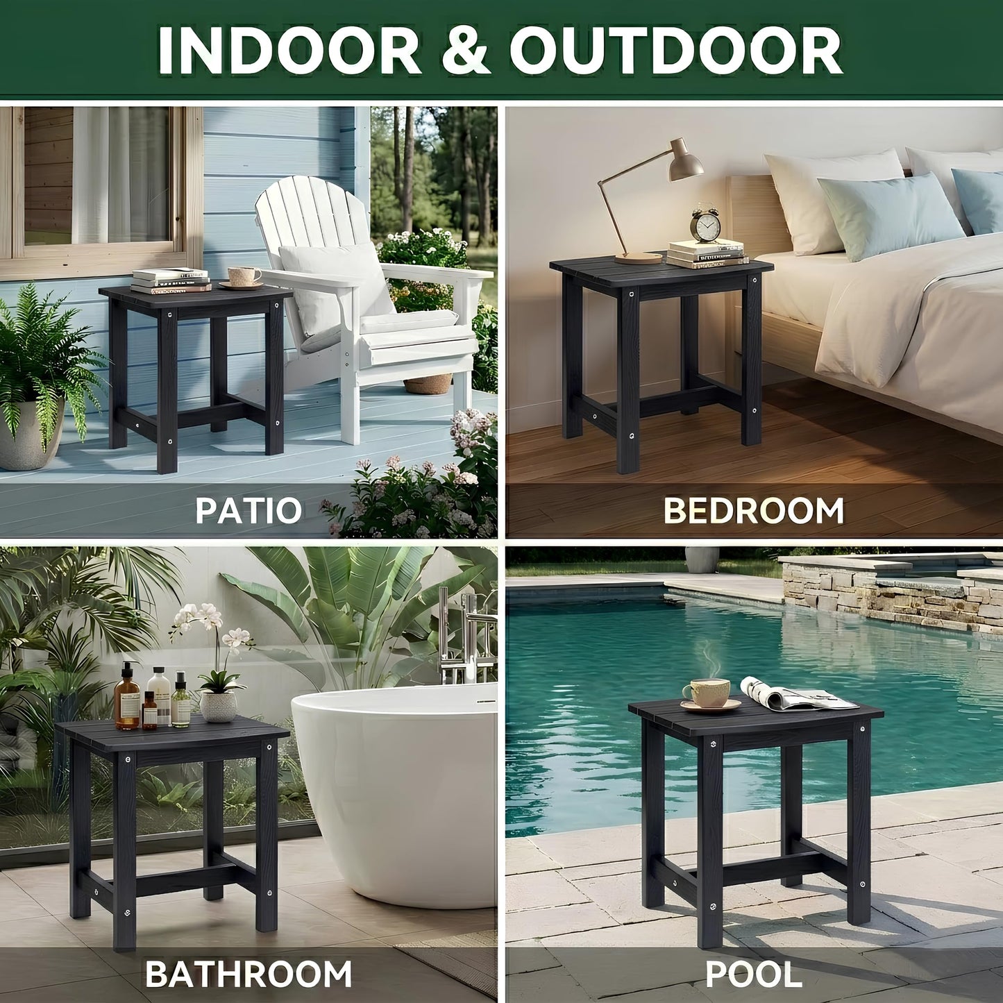 Y&M Adirondack Outdoor Side Table, HIPS Patio End Table, Waterproof Outside Table, Balcony Modern End Tables 23.5" inch Long for Garden, Pool, Beach, Porch, Deck, Indoor or Outdoor Use, Navy Blue