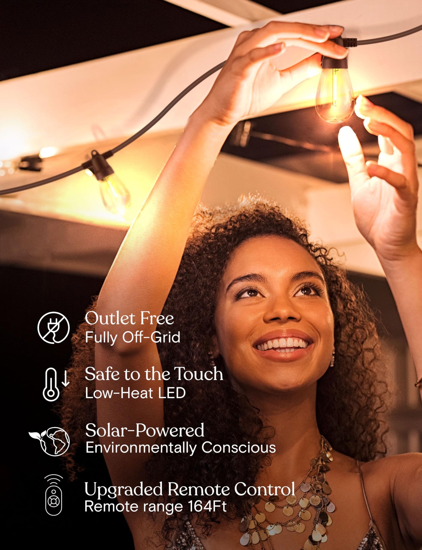 Brightech Ambience Pro Solar Powered Outdoor String Lights -27 ft Commercial Grade Waterproof Edison Patio Lights, Shatterproof LED String Lights for Outside, Porch - 12 Bulbs, 1W Soft White