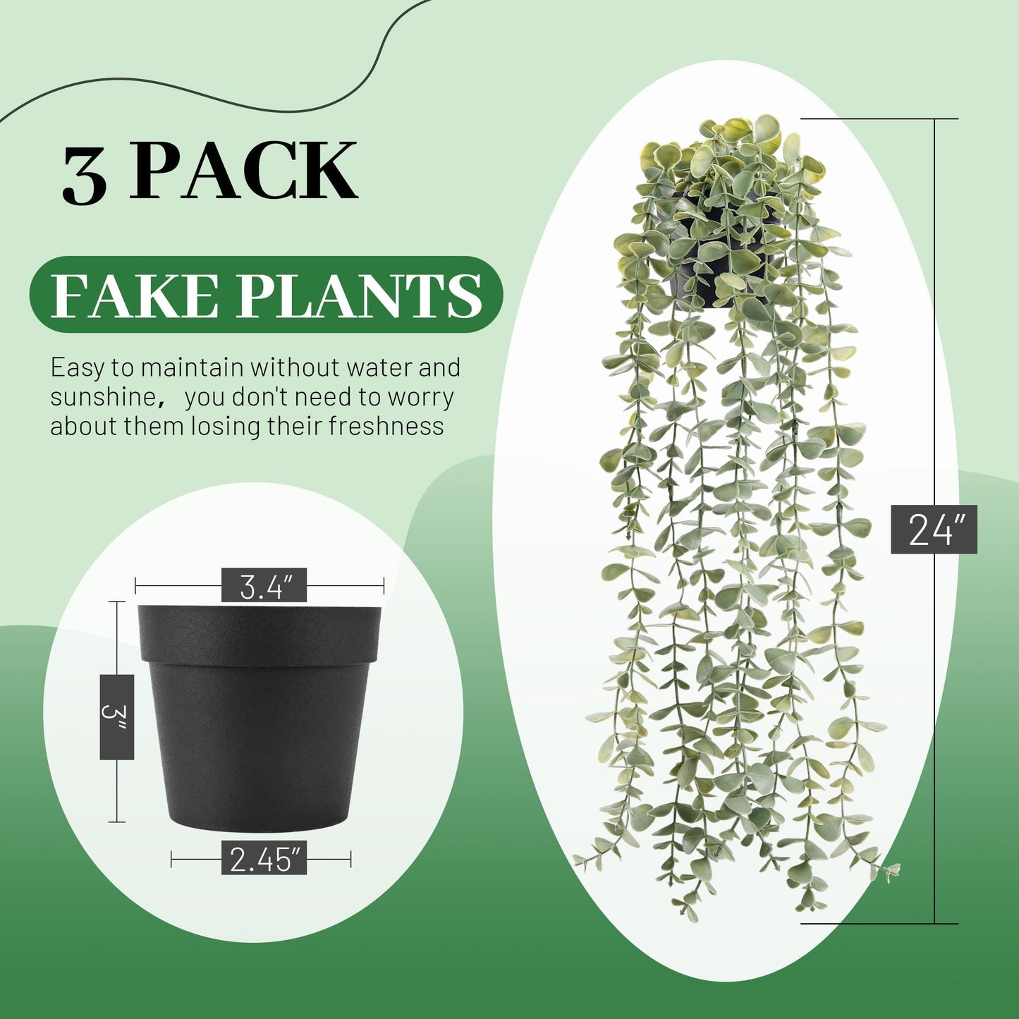 Der Rose 1Pcs Fake Plants Hanging Artificial Potted Faux Eucalyptus Plants for Modern Boho Farmhouse Bathroom Office Desk Wall Art Shelf Living Room Aesthetic Decor Indoor