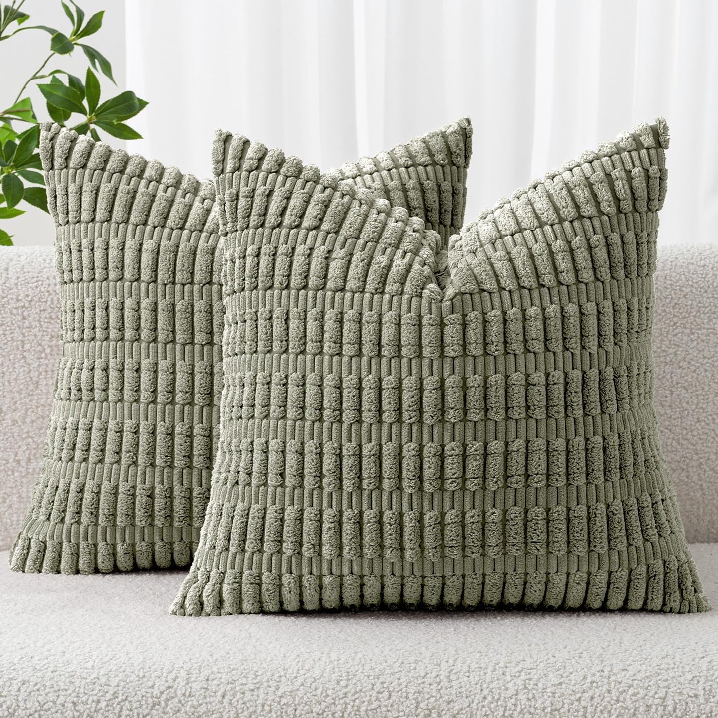 MIULEE Pack of 2 Corduroy Decorative Throw Pillow Covers 18x18 Inch Soft Boho Striped Pillow Covers Modern Farmhouse Home Decor for Sofa Living Room Couch Bed Cream White