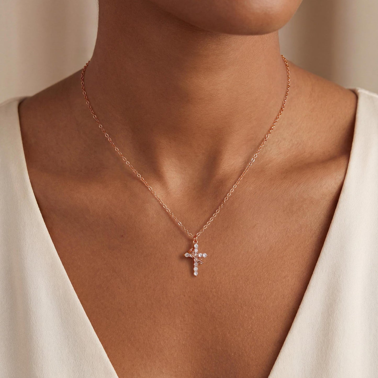 Robaice Cross Necklace for Women, 14K Gold Plated Crown Cross Pendant Necklace, Non-Tarnish Faith Jewelry for Women, Christian Religious Gifts