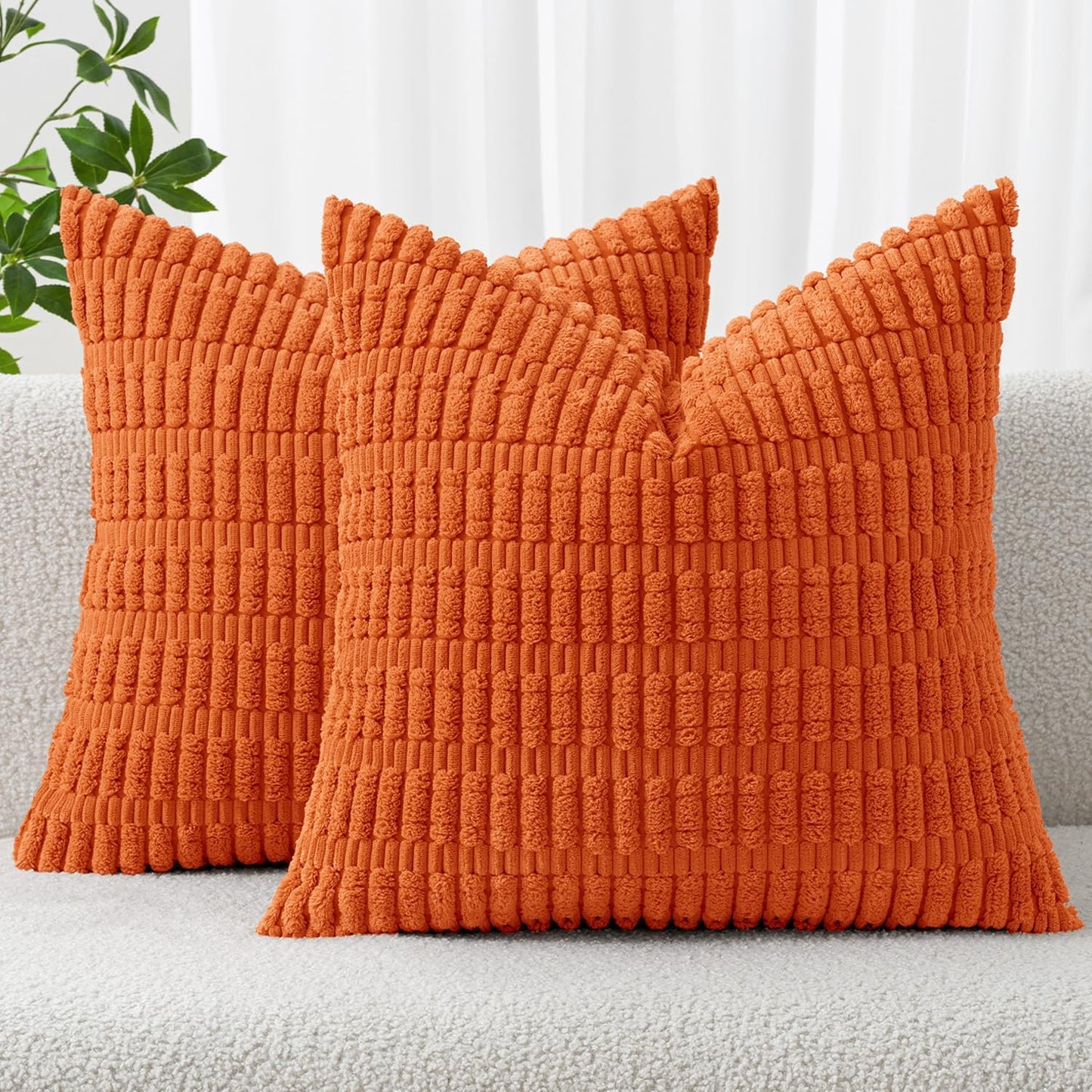 MIULEE Pack of 2 Corduroy Decorative Throw Pillow Covers 18x18 Inch Soft Boho Striped Pillow Covers Modern Farmhouse Home Decor for Sofa Living Room Couch Bed Cream White