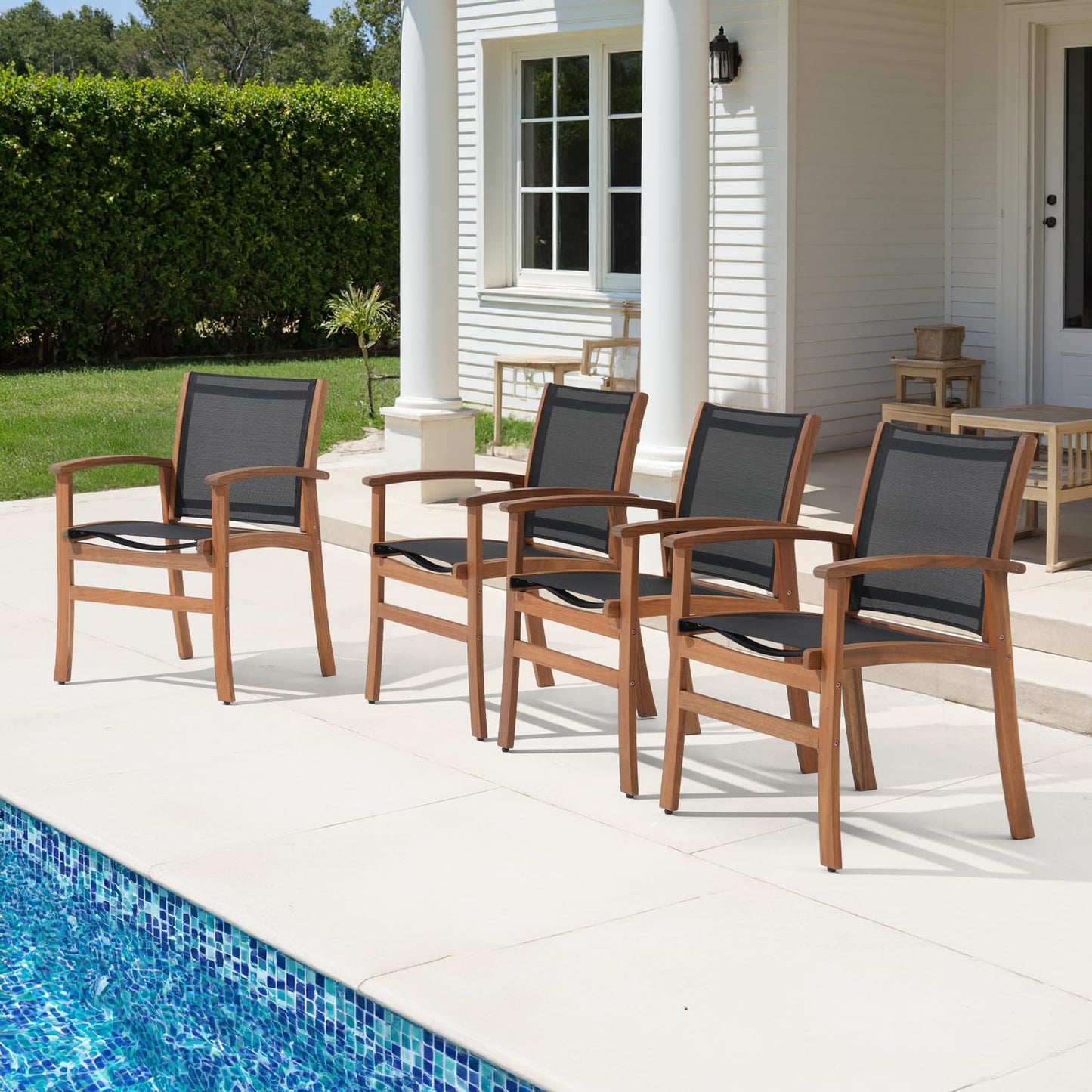 OC Orange-Casual Patio Furniture Set, Outdoor Chairs Set with Acacia Wood Frame and Metal Support Bars,Breathable Textilene Fabric Curved Armchair Support 350lbs for Lawn, Garden (Black, 2 Pieces)