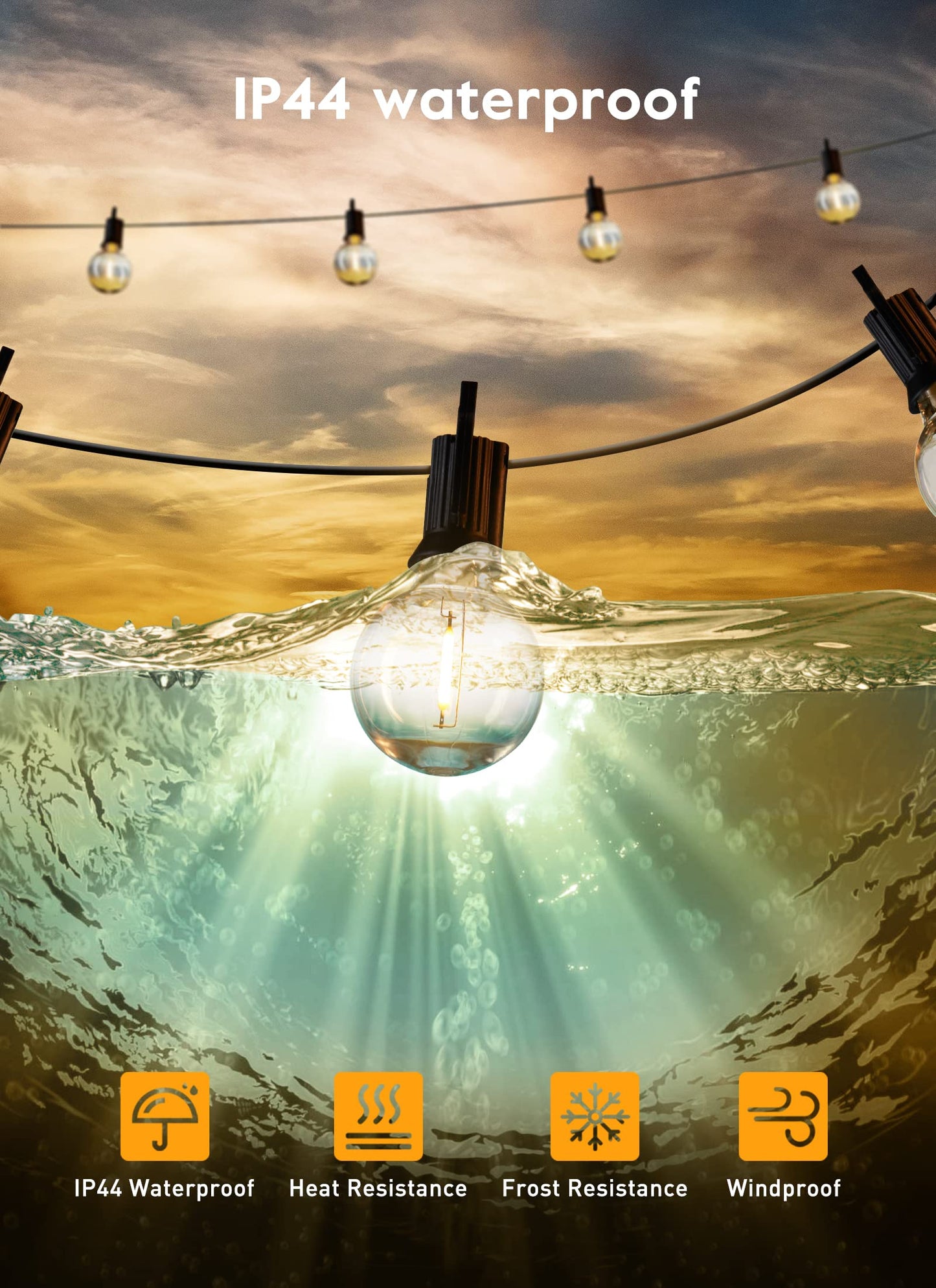 Brightown Outdoor String Lights, 50FT 25 G40 Bulbs Shatterproof Patio Lights, IP65 Waterproof Dimmable Hanging Connectable Globe LED Outdoor Lights for Backyard, Bistro, Porch, Deck, Balcony