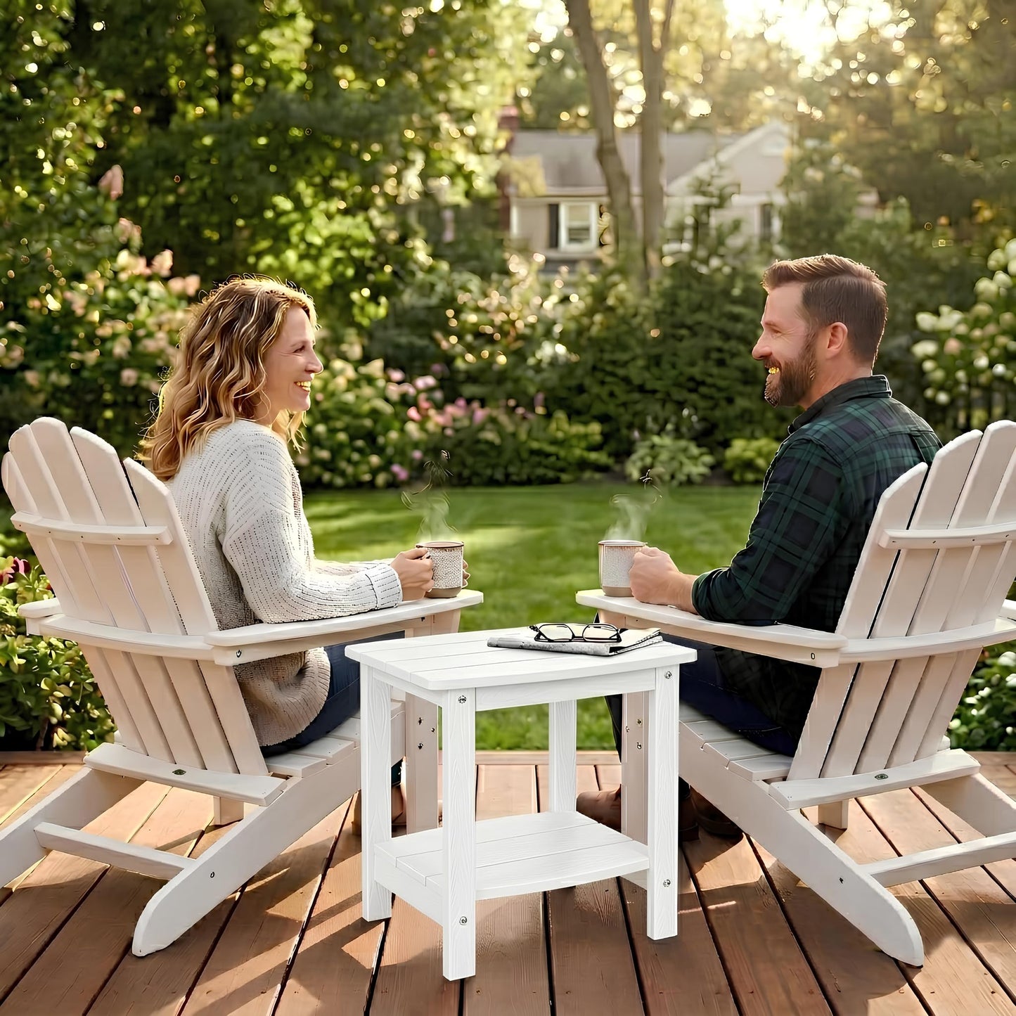 Y&M Adirondack Outdoor Side Table, HIPS Patio End Table, Waterproof Outside Table, Balcony Modern End Tables 23.5" inch Long for Garden, Pool, Beach, Porch, Deck, Indoor or Outdoor Use, Navy Blue