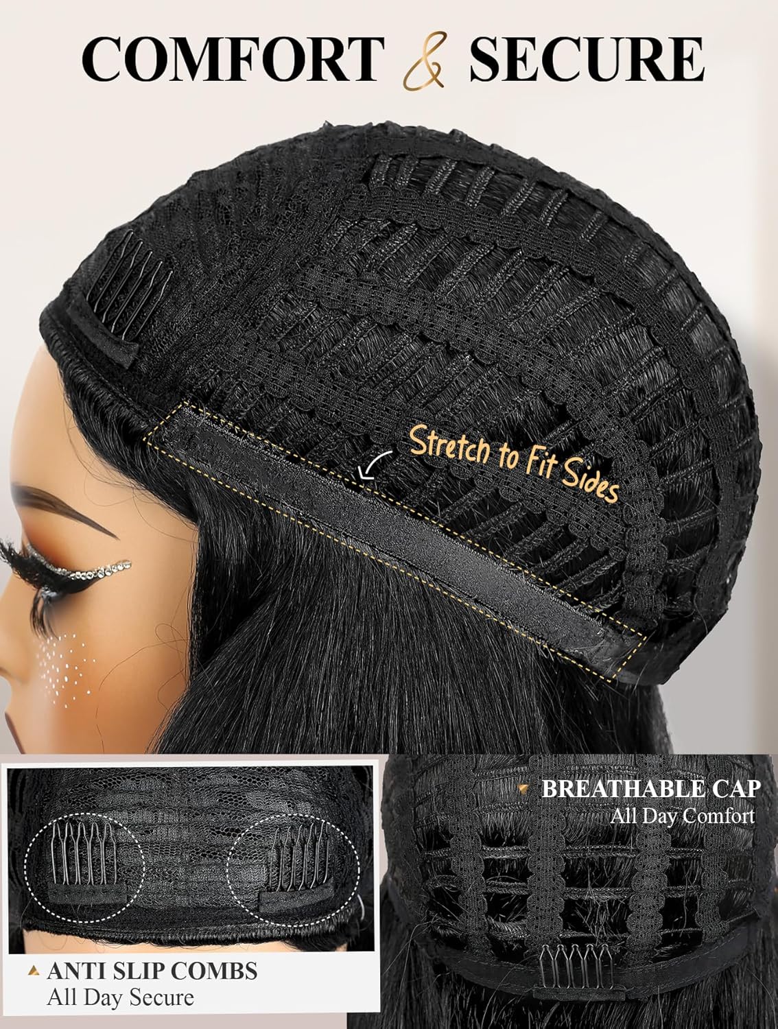FANCEE Yaki Straight Half Wig Kinky Straight Bob Synthetic Glueless Half Wig 3 in 1 Soft Yaki Texture Bob Wigs Beginner Friendly Everyday Protective Style Natural Silk Press Look