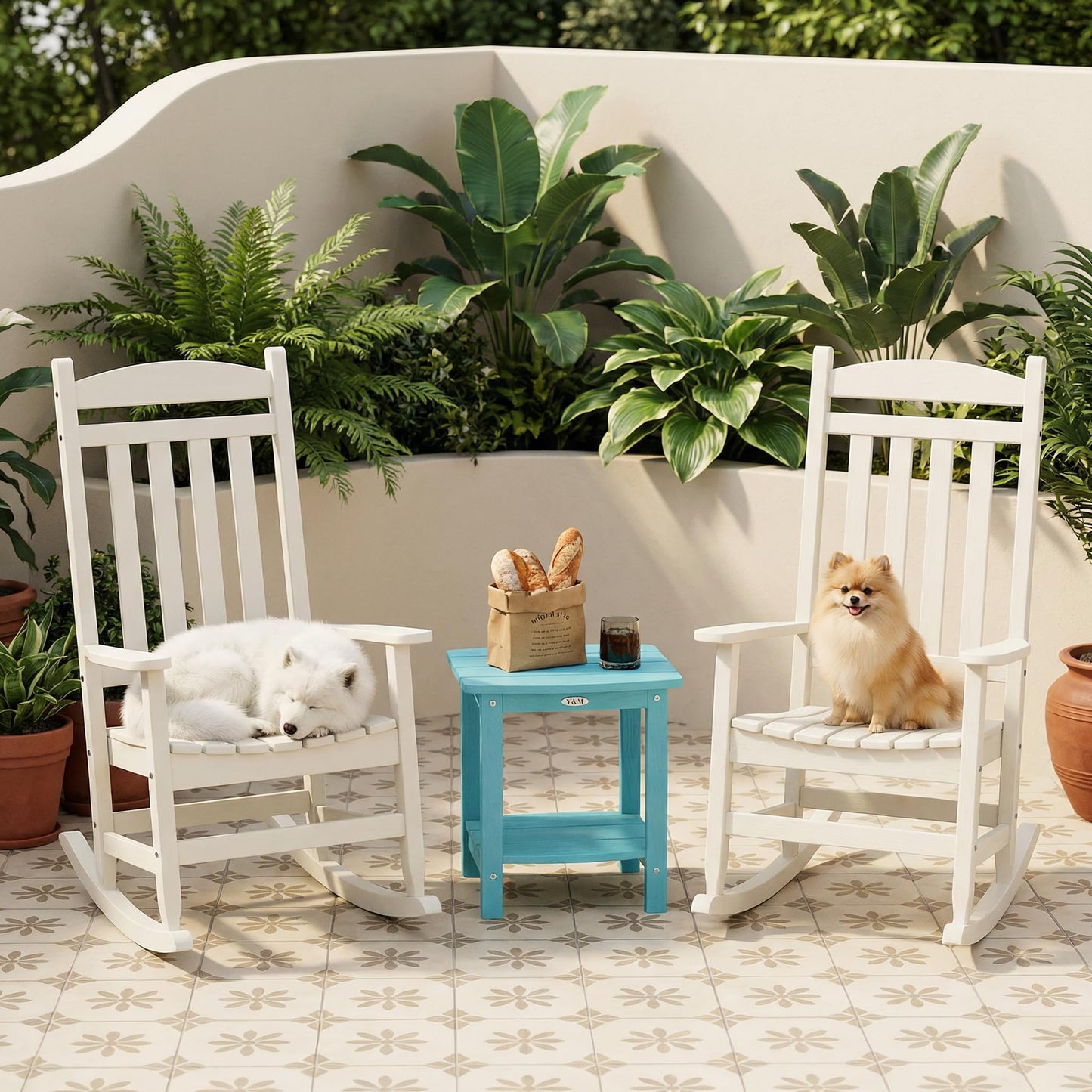 Y&M Adirondack Outdoor Side Table, HIPS Patio End Table, Waterproof Outside Table, Balcony Modern End Tables 23.5" inch Long for Garden, Pool, Beach, Porch, Deck, Indoor or Outdoor Use, Navy Blue