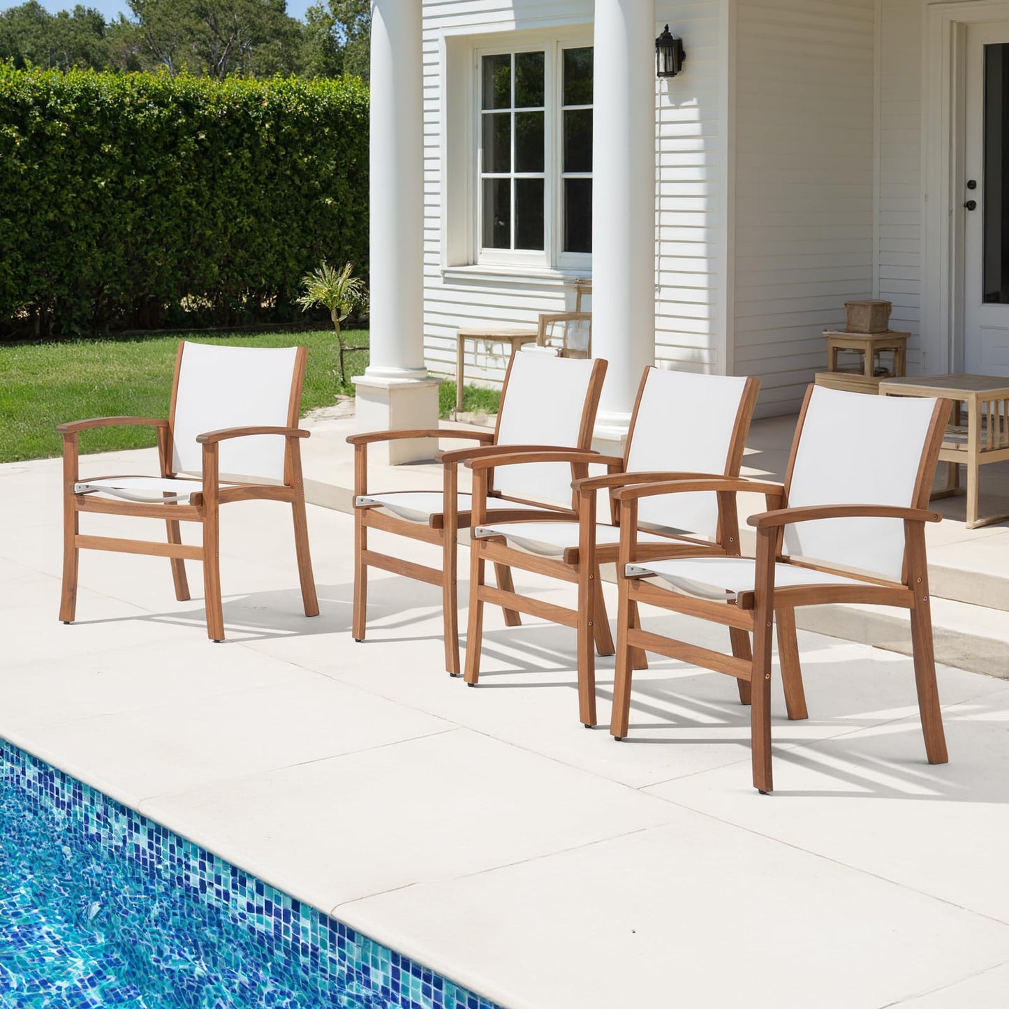 OC Orange-Casual Patio Furniture Set, Outdoor Chairs Set with Acacia Wood Frame and Metal Support Bars,Breathable Textilene Fabric Curved Armchair Support 350lbs for Lawn, Garden (Black, 2 Pieces)
