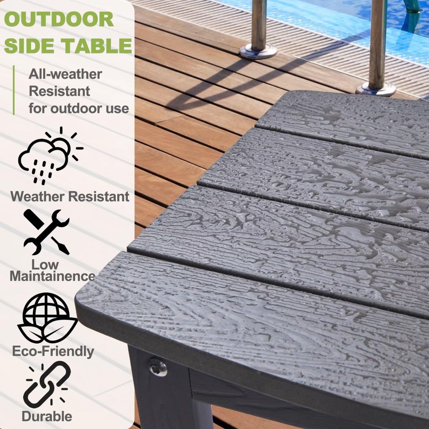 Y&M Adirondack Outdoor Side Table, HIPS Patio End Table, Waterproof Outside Table, Balcony Modern End Tables 23.5" inch Long for Garden, Pool, Beach, Porch, Deck, Indoor or Outdoor Use, Navy Blue
