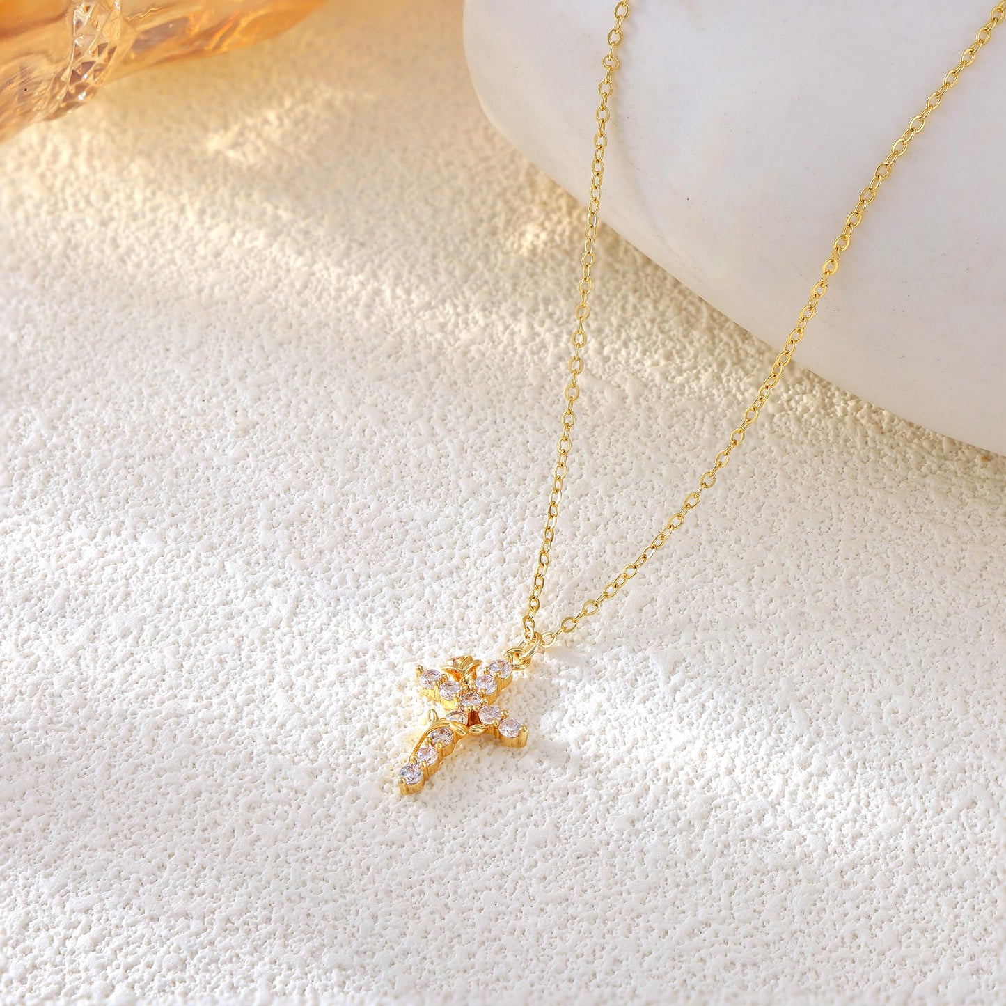 Robaice Cross Necklace for Women, 14K Gold Plated Crown Cross Pendant Necklace, Non-Tarnish Faith Jewelry for Women, Christian Religious Gifts