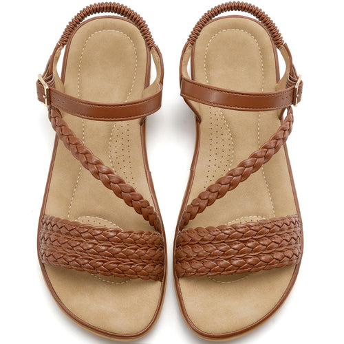 Aomigoct Dressy Womens Sandals Summer: Comfortable Strappy Flats Sandals Women - Casual Walking Woman Shoes