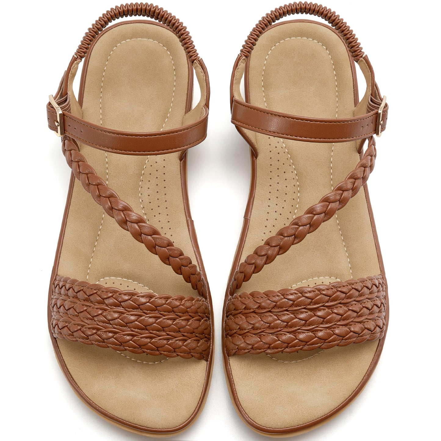 Aomigoct Dressy Womens Sandals Summer: Comfortable Strappy Flats Sandals Women - Casual Walking Woman Shoes
