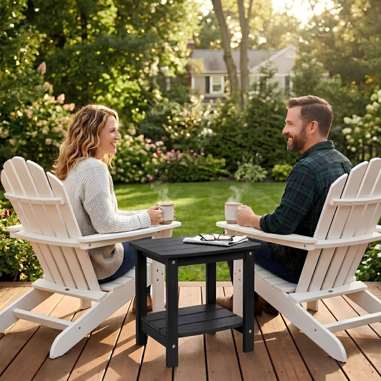 Y&M Adirondack Outdoor Side Table, HIPS Patio End Table, Waterproof Outside Table, Balcony Modern End Tables 23.5" inch Long for Garden, Pool, Beach, Porch, Deck, Indoor or Outdoor Use, Navy Blue