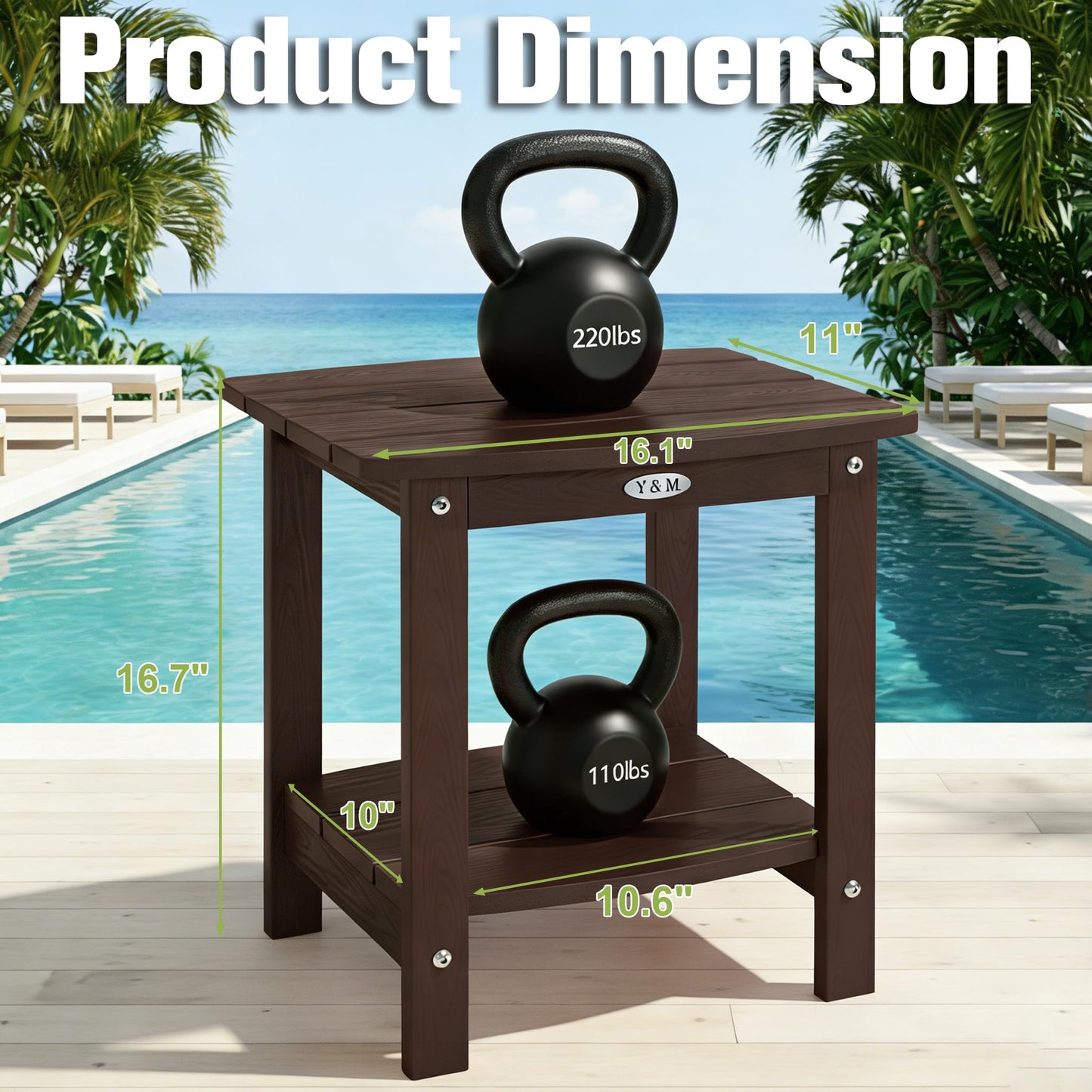 Y&M Adirondack Outdoor Side Table, HIPS Patio End Table, Waterproof Outside Table, Balcony Modern End Tables 23.5" inch Long for Garden, Pool, Beach, Porch, Deck, Indoor or Outdoor Use, Navy Blue
