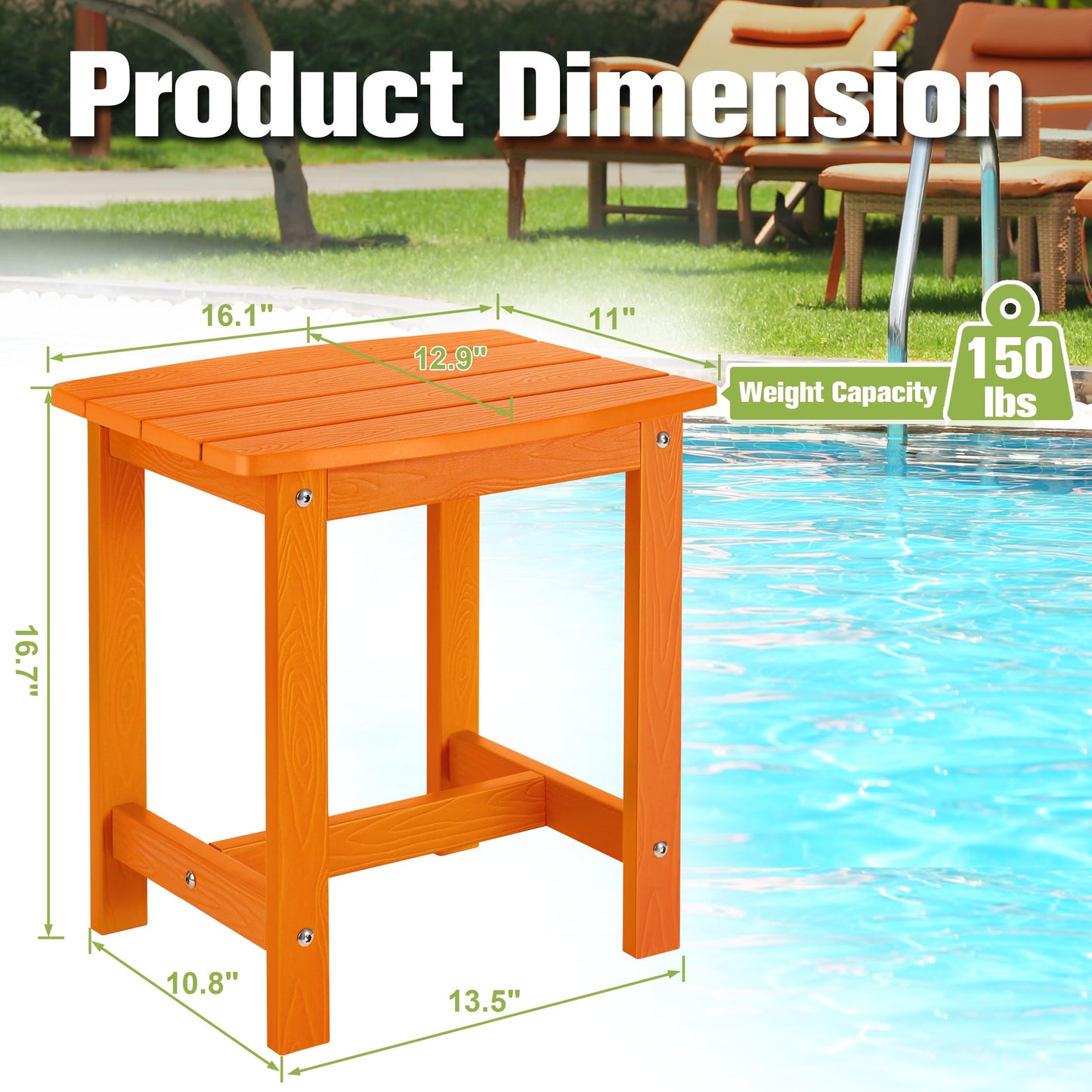 Y&M Adirondack Outdoor Side Table, HIPS Patio End Table, Waterproof Outside Table, Balcony Modern End Tables 23.5" inch Long for Garden, Pool, Beach, Porch, Deck, Indoor or Outdoor Use, Navy Blue