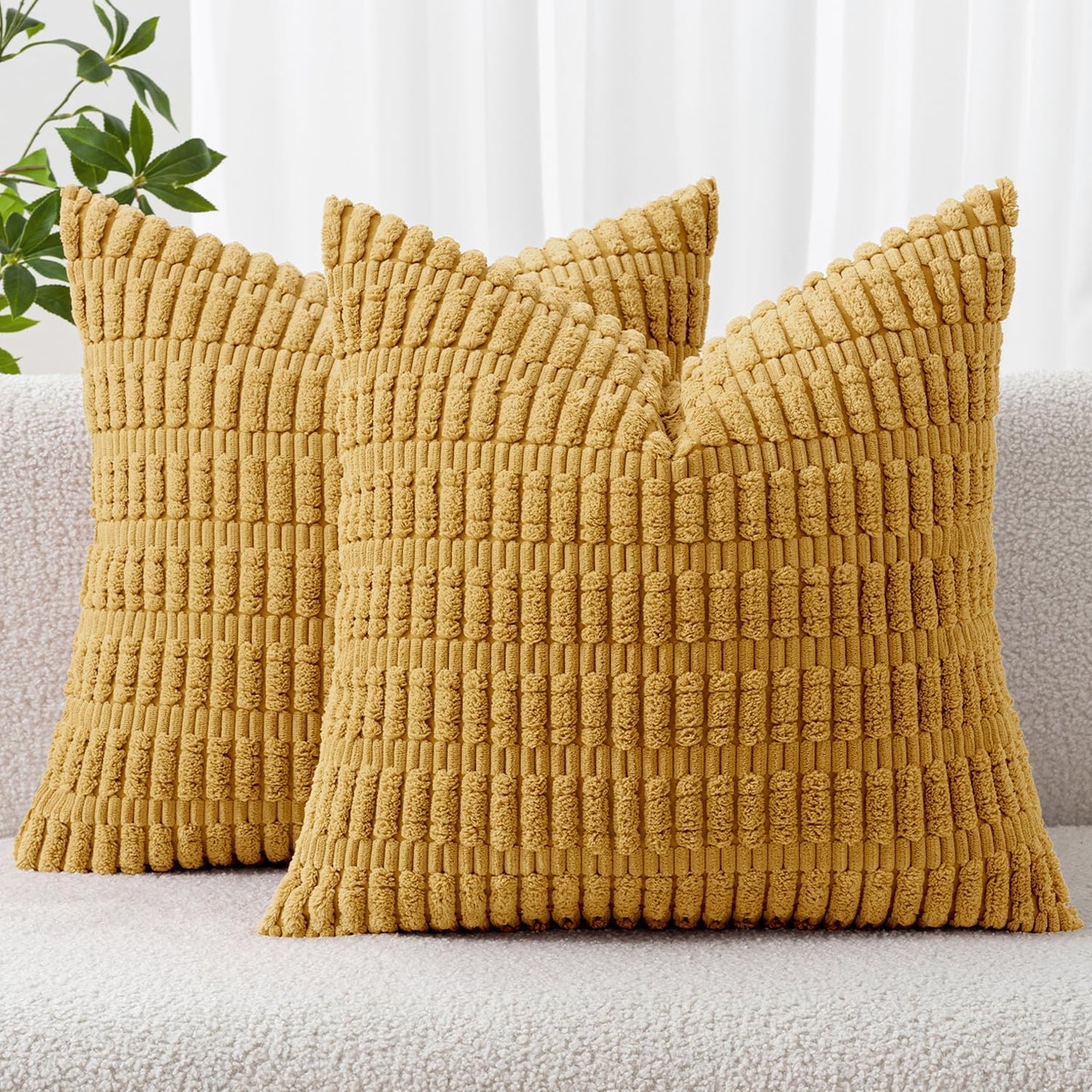 MIULEE Pack of 2 Corduroy Decorative Throw Pillow Covers 18x18 Inch Soft Boho Striped Pillow Covers Modern Farmhouse Home Decor for Sofa Living Room Couch Bed Cream White