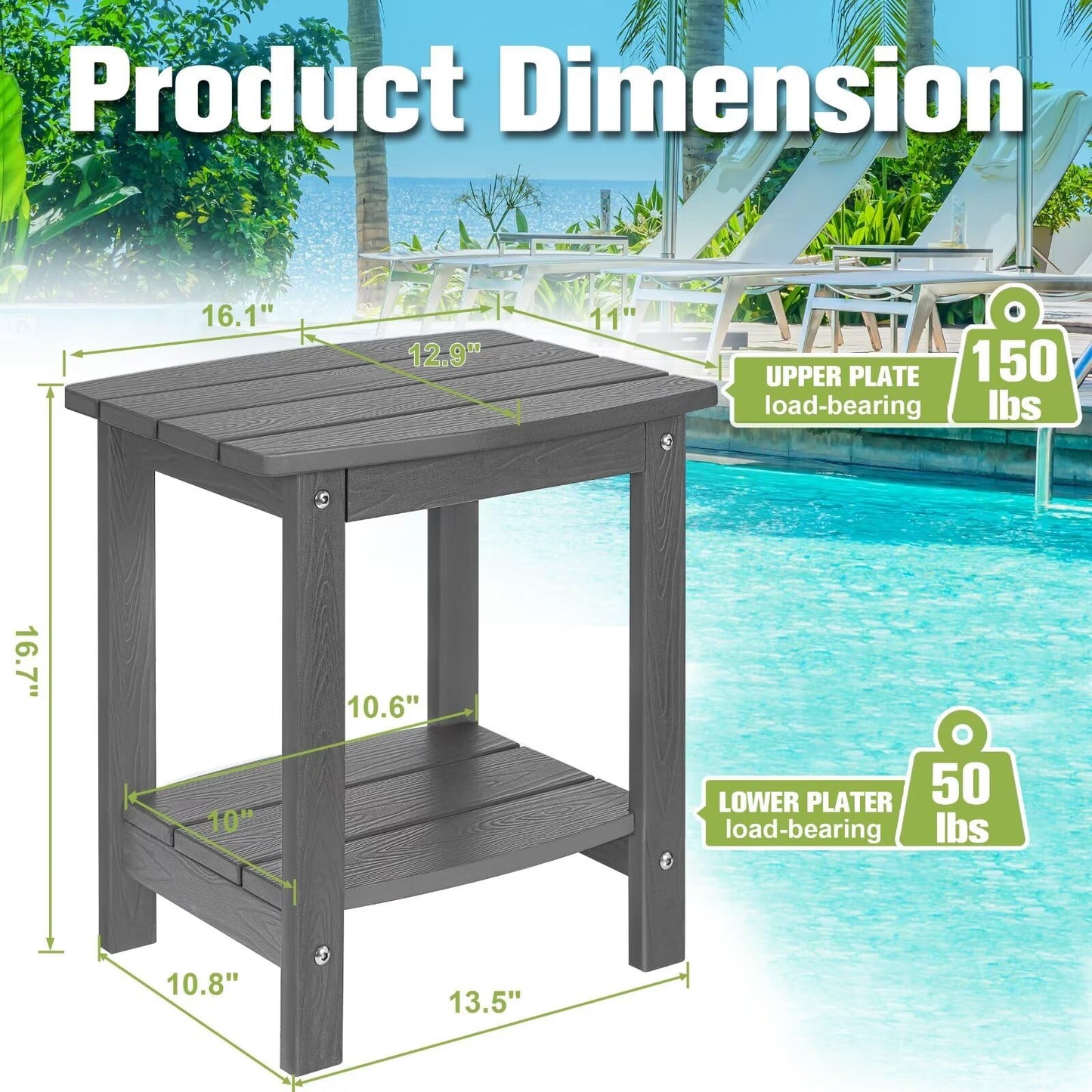 Y&M Adirondack Outdoor Side Table, HIPS Patio End Table, Waterproof Outside Table, Balcony Modern End Tables 23.5" inch Long for Garden, Pool, Beach, Porch, Deck, Indoor or Outdoor Use, Navy Blue