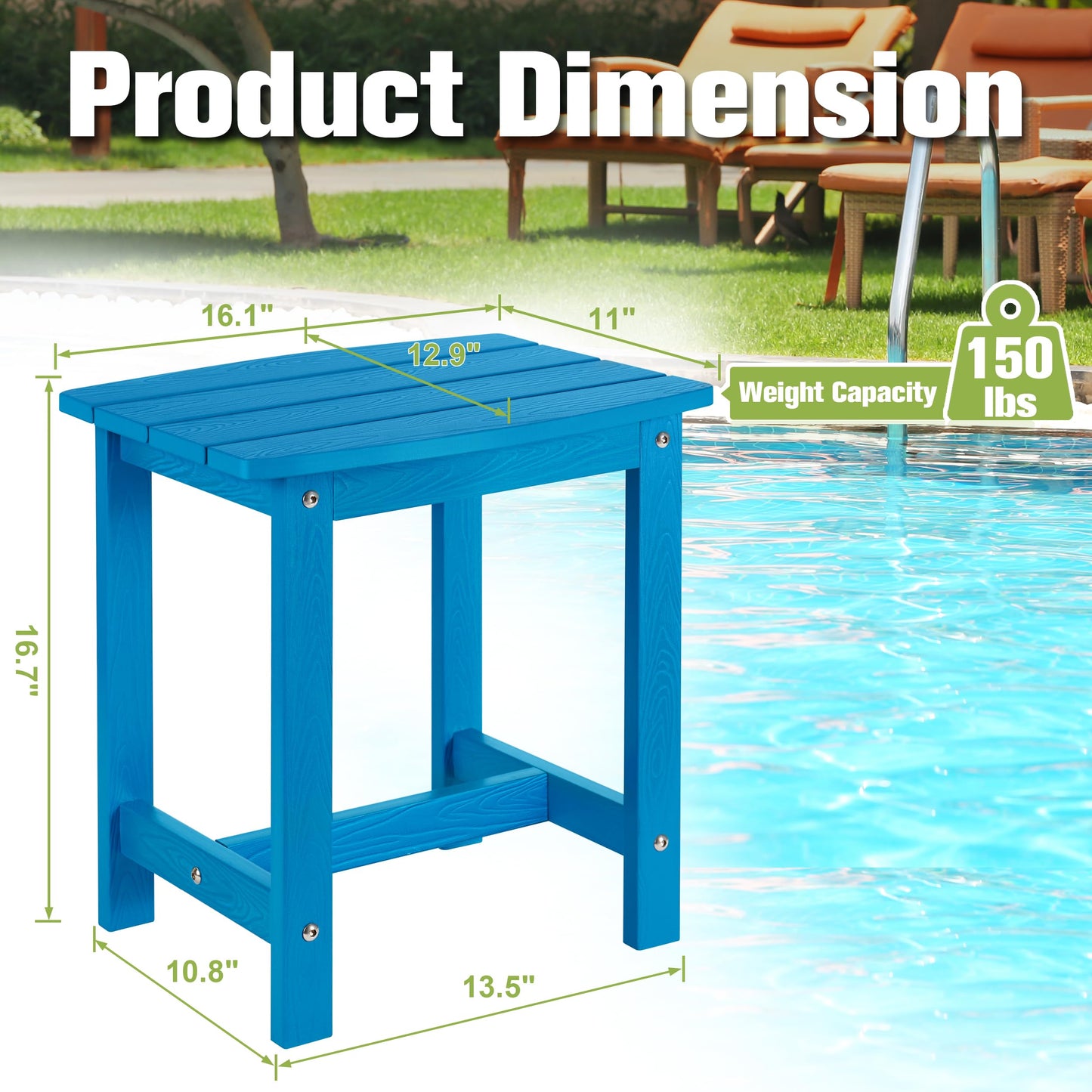 Y&M Adirondack Outdoor Side Table, HIPS Patio End Table, Waterproof Outside Table, Balcony Modern End Tables 23.5" inch Long for Garden, Pool, Beach, Porch, Deck, Indoor or Outdoor Use, Navy Blue