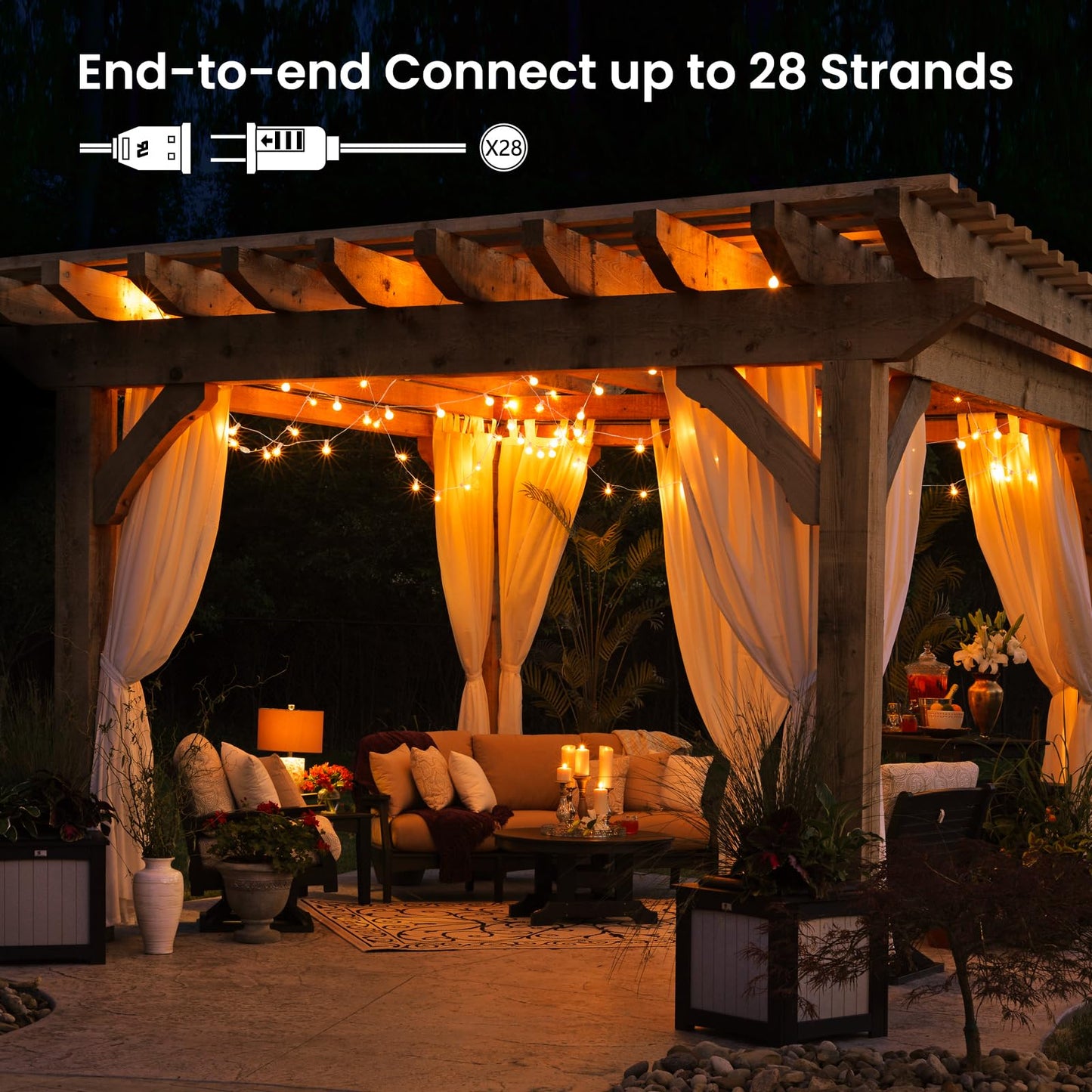 Brightown Outdoor String Lights, 50FT 25 G40 Bulbs Shatterproof Patio Lights, IP65 Waterproof Dimmable Hanging Connectable Globe LED Outdoor Lights for Backyard, Bistro, Porch, Deck, Balcony