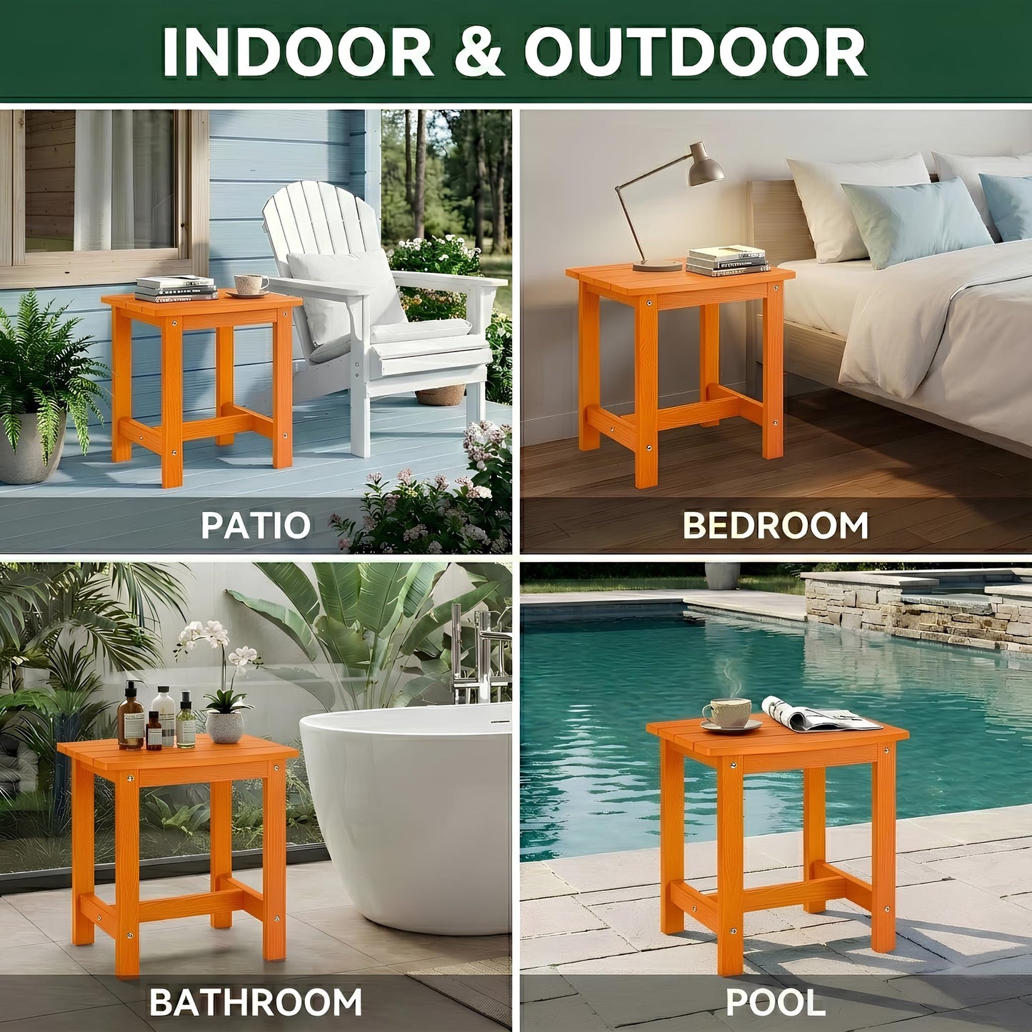 Y&M Adirondack Outdoor Side Table, HIPS Patio End Table, Waterproof Outside Table, Balcony Modern End Tables 23.5" inch Long for Garden, Pool, Beach, Porch, Deck, Indoor or Outdoor Use, Navy Blue