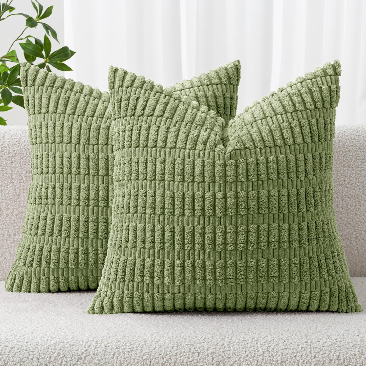 MIULEE Pack of 2 Corduroy Decorative Throw Pillow Covers 18x18 Inch Soft Boho Striped Pillow Covers Modern Farmhouse Home Decor for Sofa Living Room Couch Bed Cream White