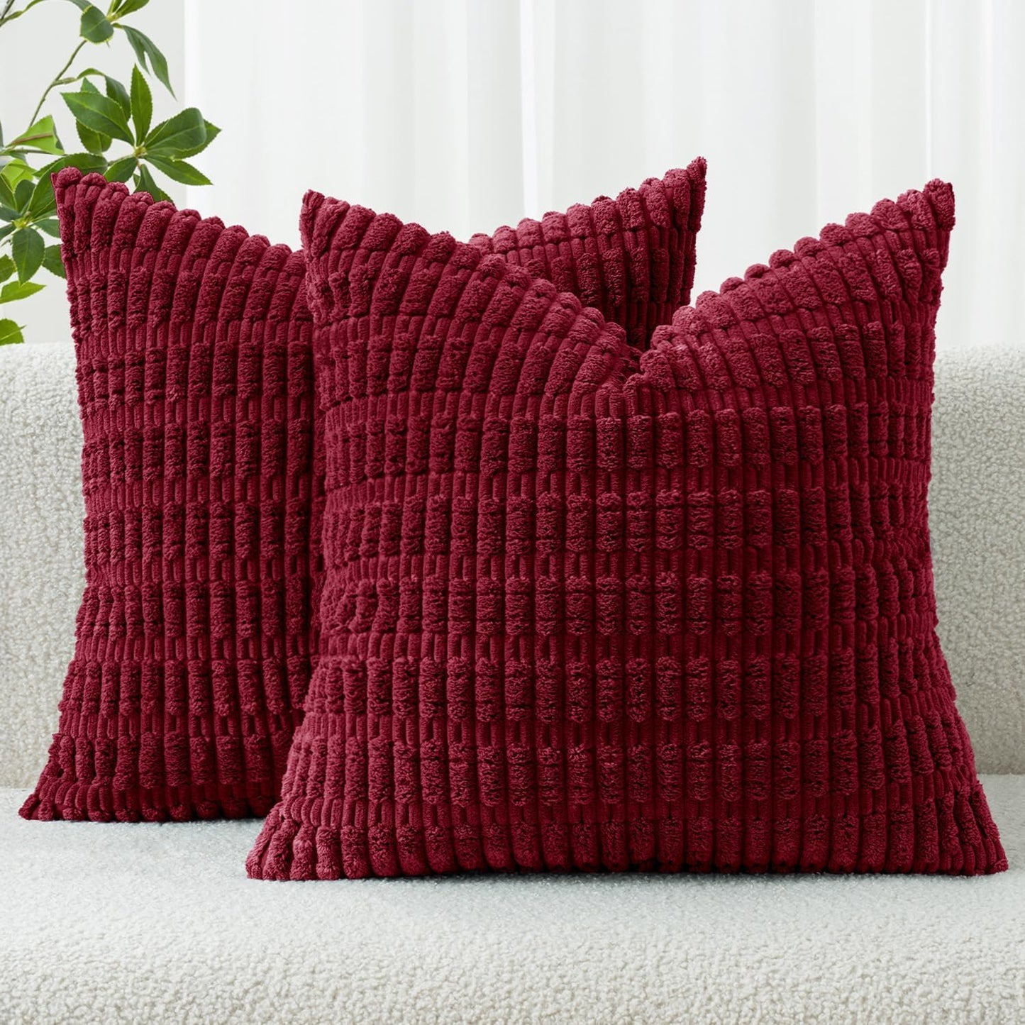 MIULEE Pack of 2 Corduroy Decorative Throw Pillow Covers 18x18 Inch Soft Boho Striped Pillow Covers Modern Farmhouse Home Decor for Sofa Living Room Couch Bed Cream White