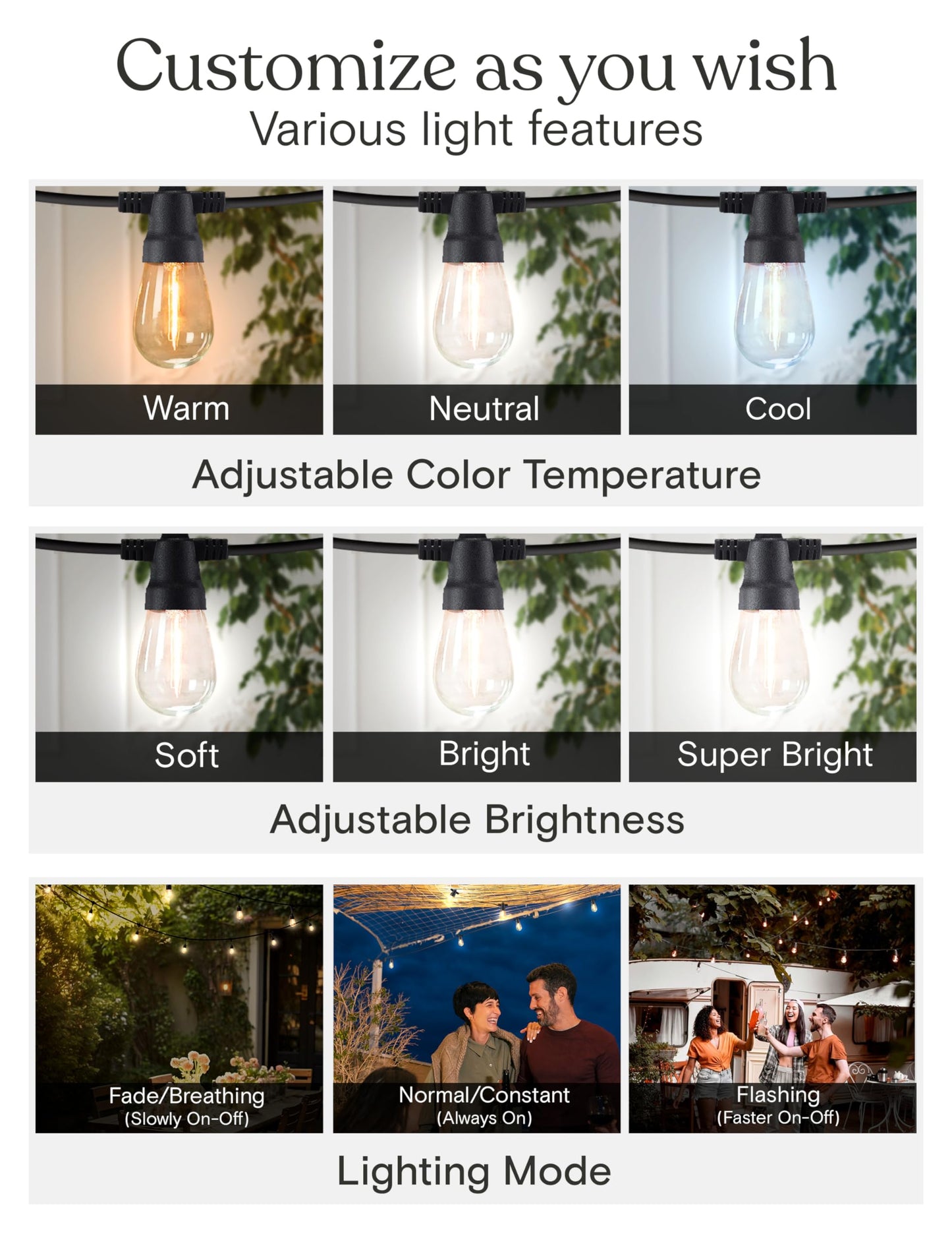 Brightech Ambience Pro Solar Powered Outdoor String Lights -27 ft Commercial Grade Waterproof Edison Patio Lights, Shatterproof LED String Lights for Outside, Porch - 12 Bulbs, 1W Soft White