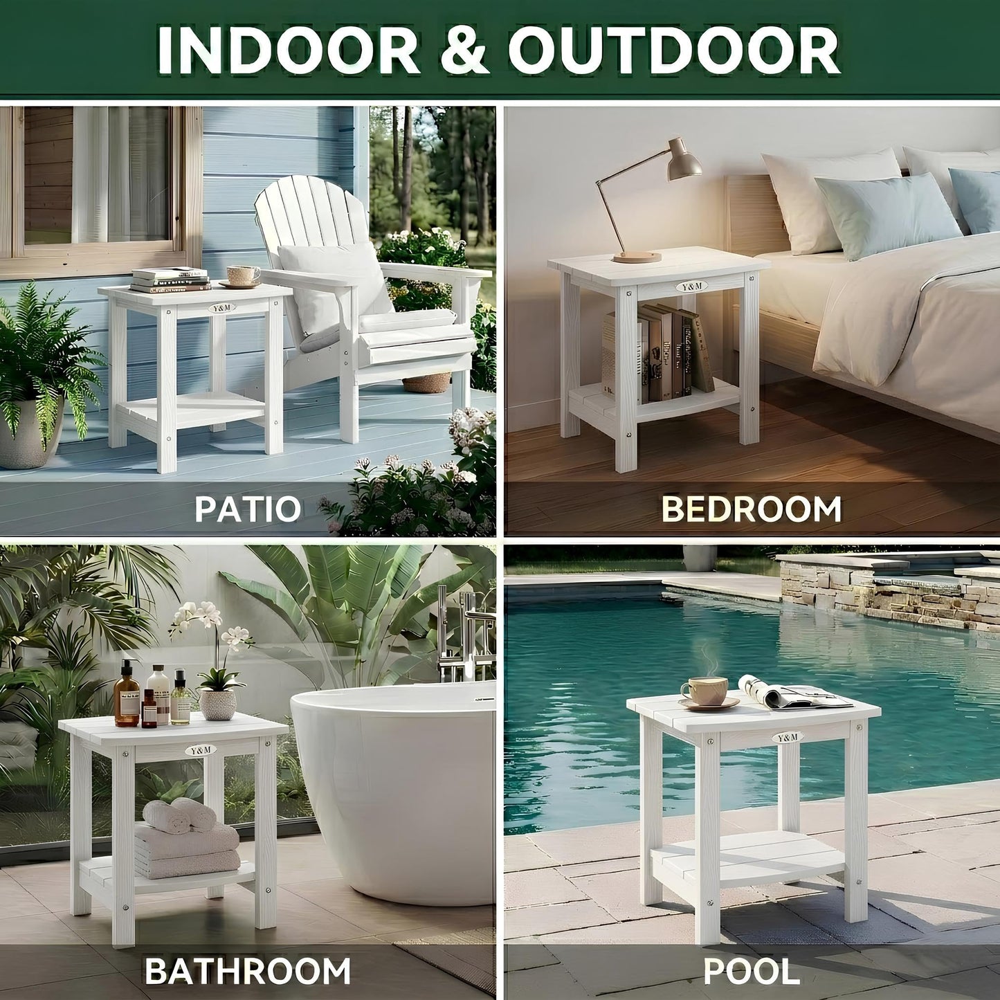 Y&M Adirondack Outdoor Side Table, HIPS Patio End Table, Waterproof Outside Table, Balcony Modern End Tables 23.5" inch Long for Garden, Pool, Beach, Porch, Deck, Indoor or Outdoor Use, Navy Blue