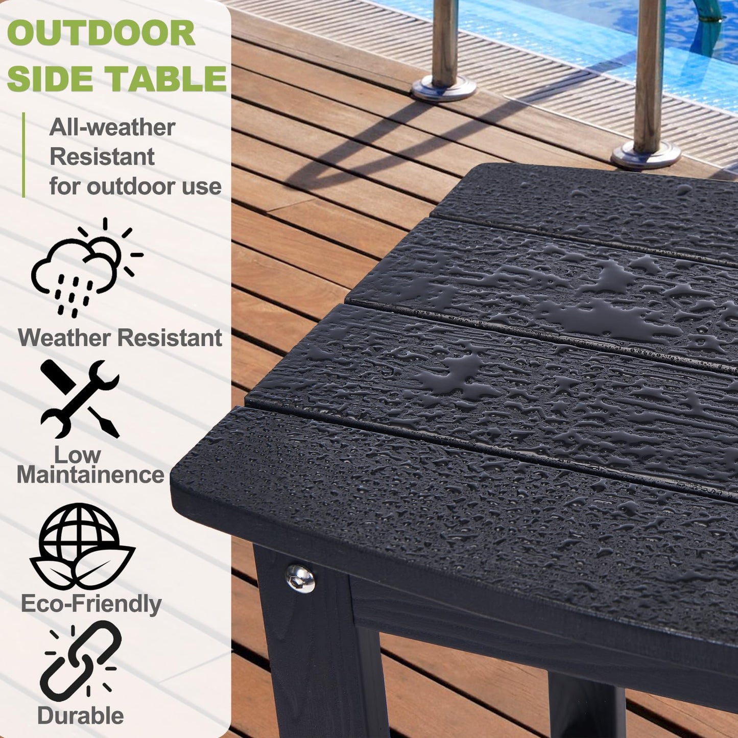 Y&M Adirondack Outdoor Side Table, HIPS Patio End Table, Waterproof Outside Table, Balcony Modern End Tables 23.5" inch Long for Garden, Pool, Beach, Porch, Deck, Indoor or Outdoor Use, Navy Blue