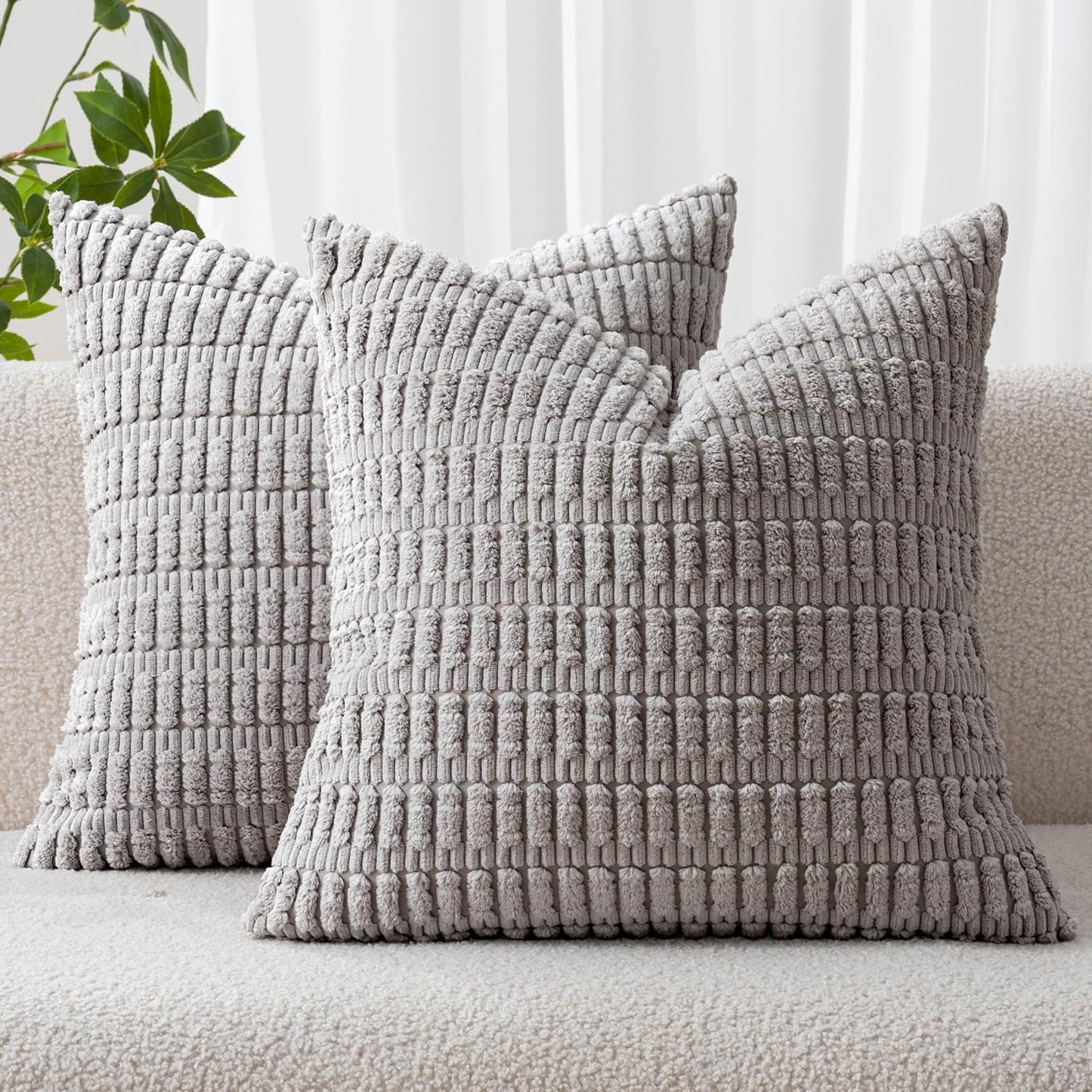 MIULEE Pack of 2 Corduroy Decorative Throw Pillow Covers 18x18 Inch Soft Boho Striped Pillow Covers Modern Farmhouse Home Decor for Sofa Living Room Couch Bed Cream White