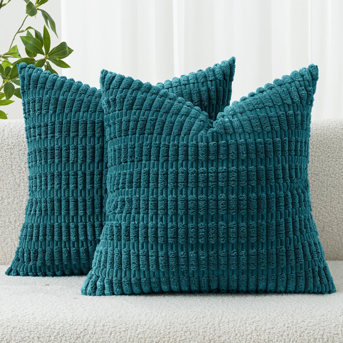 MIULEE Pack of 2 Corduroy Decorative Throw Pillow Covers 18x18 Inch Soft Boho Striped Pillow Covers Modern Farmhouse Home Decor for Sofa Living Room Couch Bed Cream White